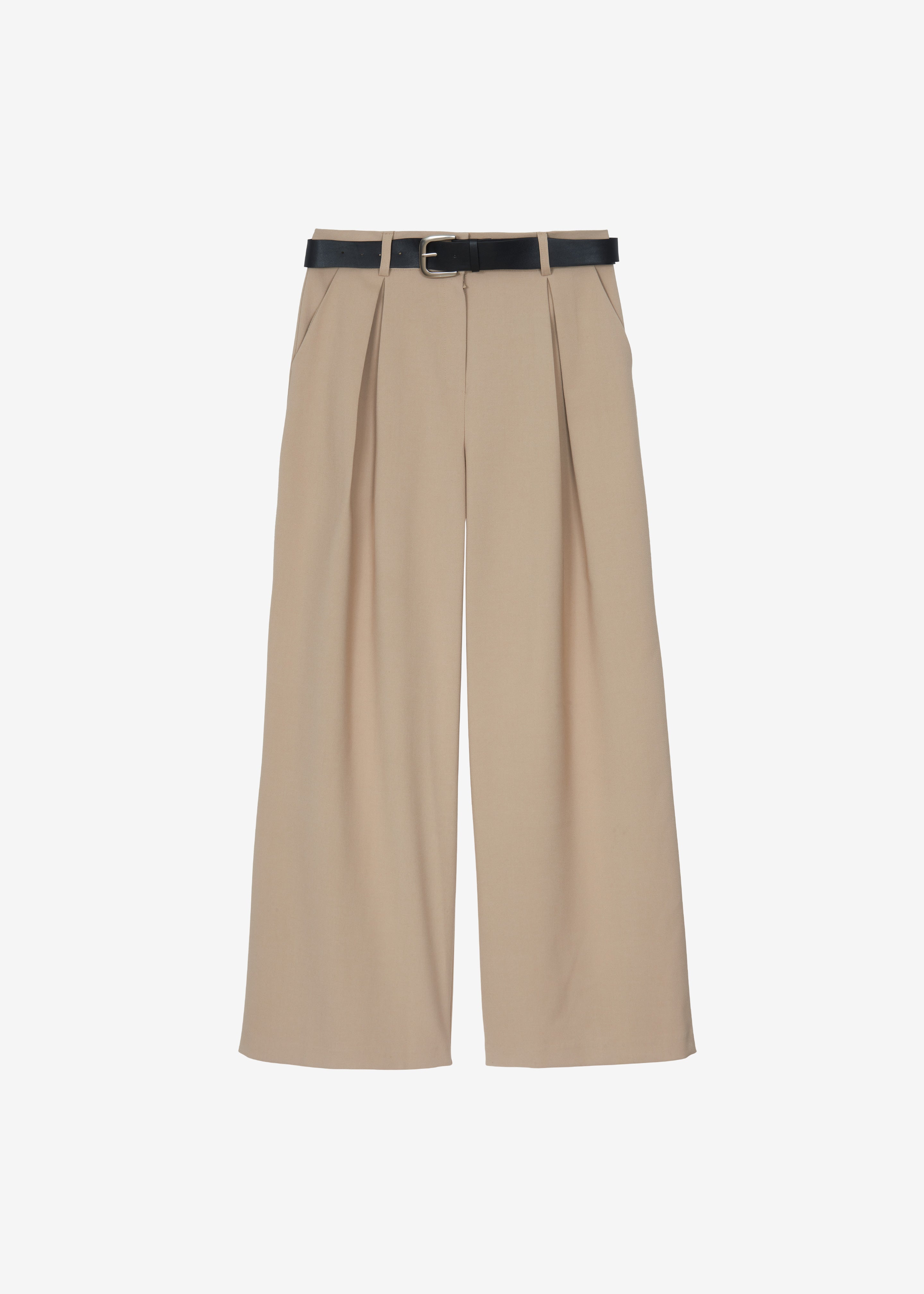 Varen Belted Wide Trousers - Beige - 12
