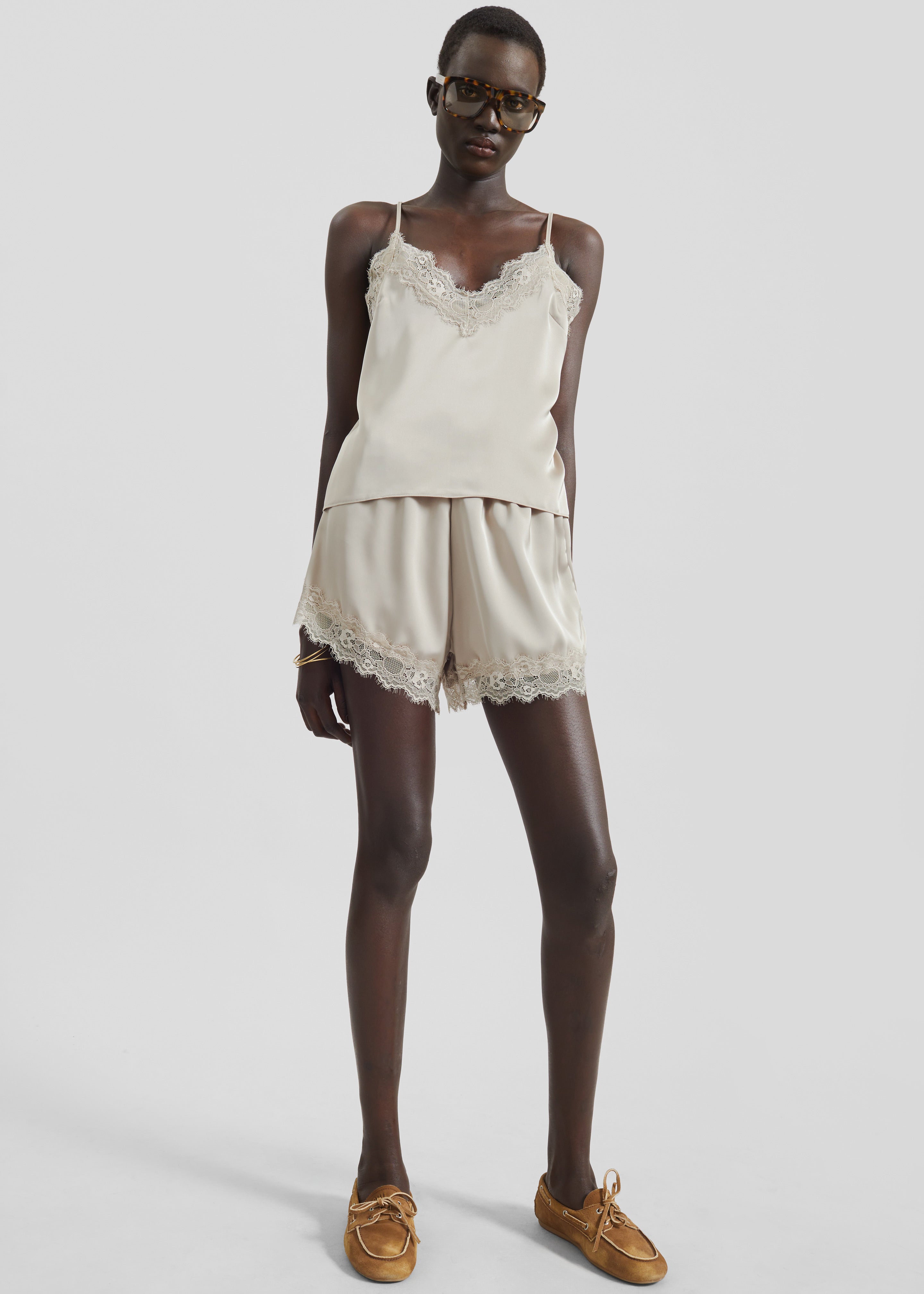 Varnell Satin Lace Top - Beige - 4
