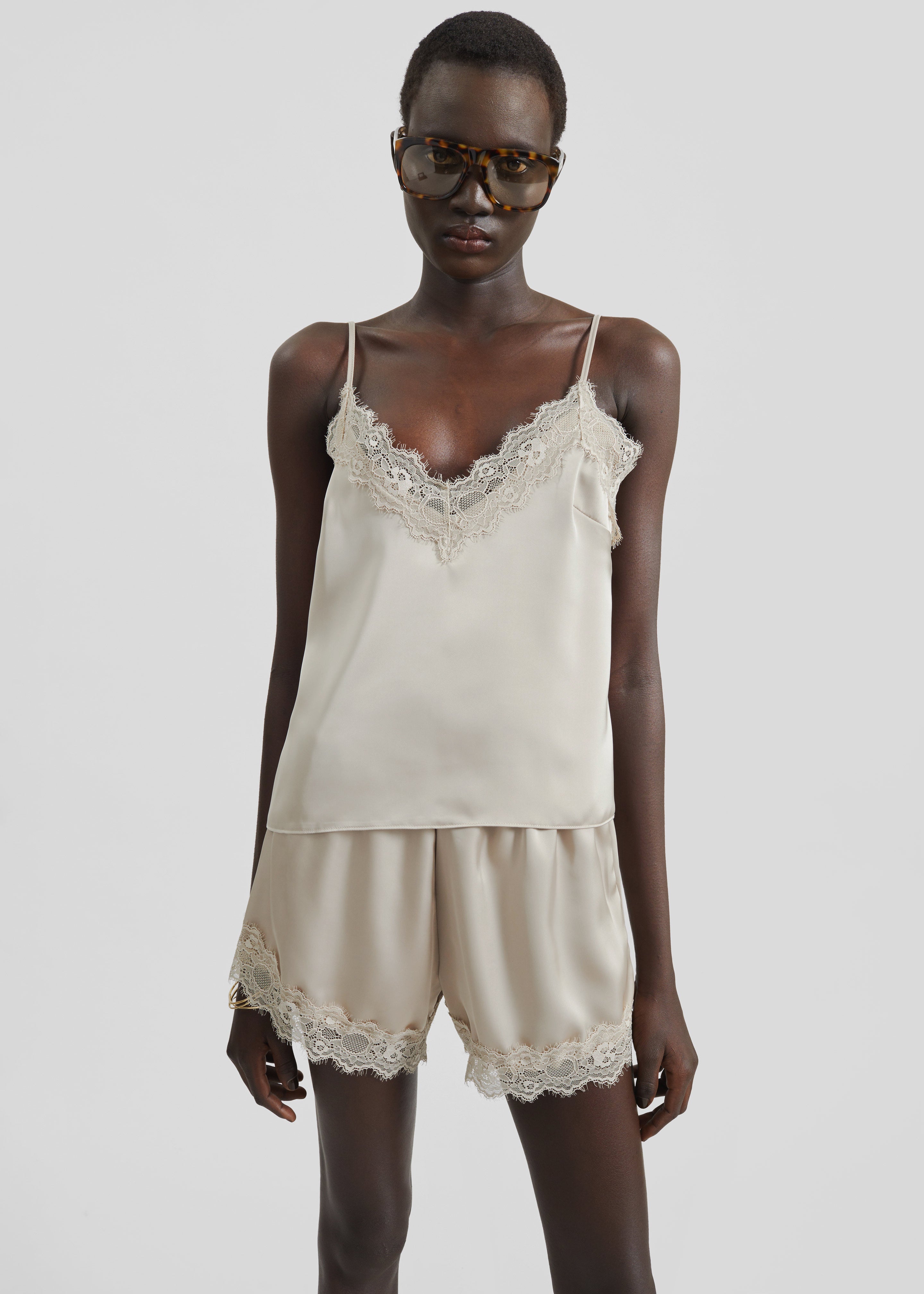 Varnell Satin Lace Top - Beige - 5