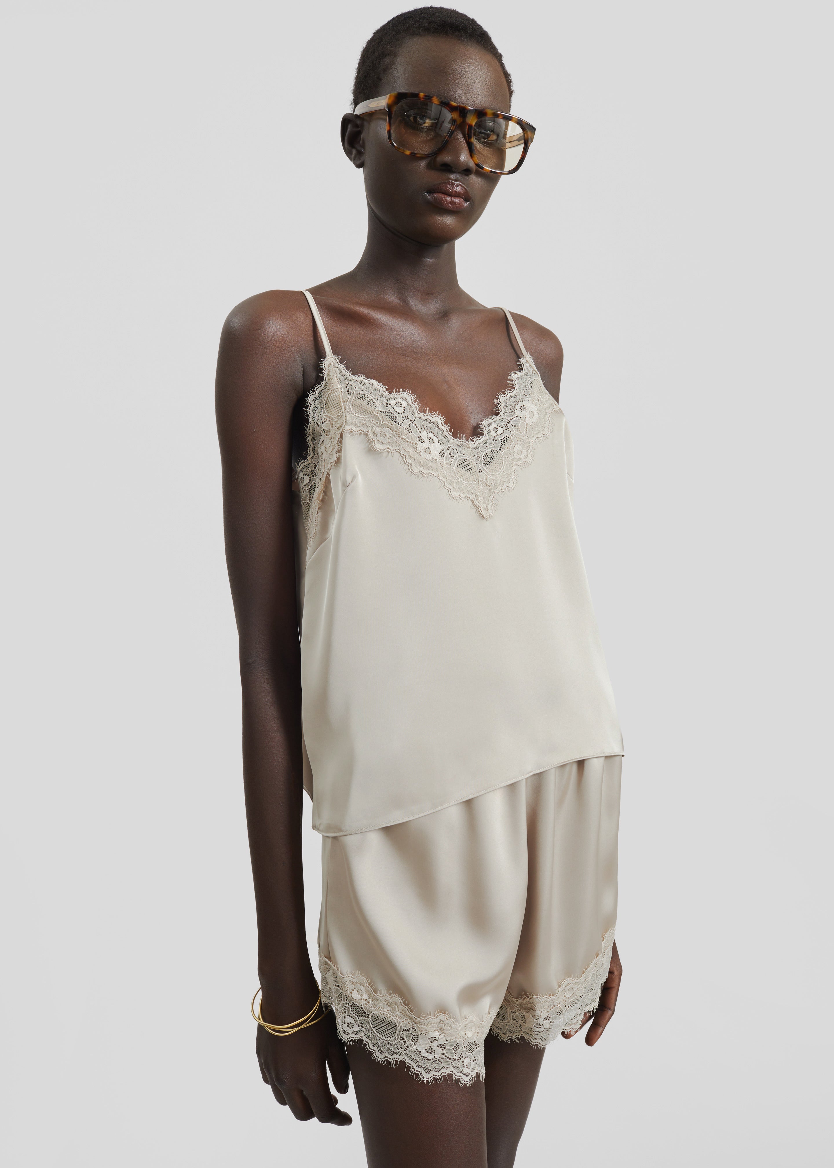 Varnell Satin Lace Top - Beige - 3