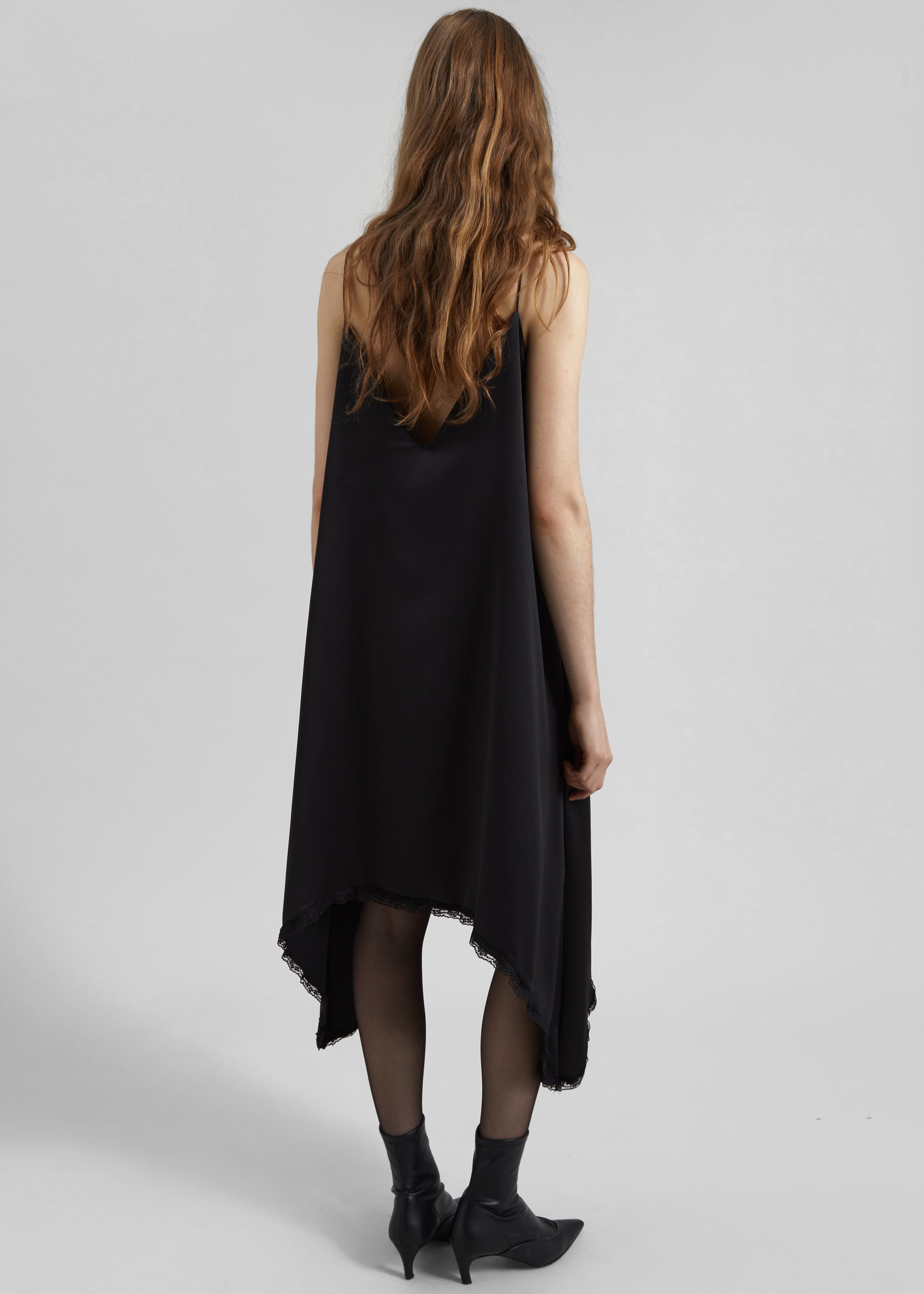Velanne Satin Lace Trim Dress - Black - 5