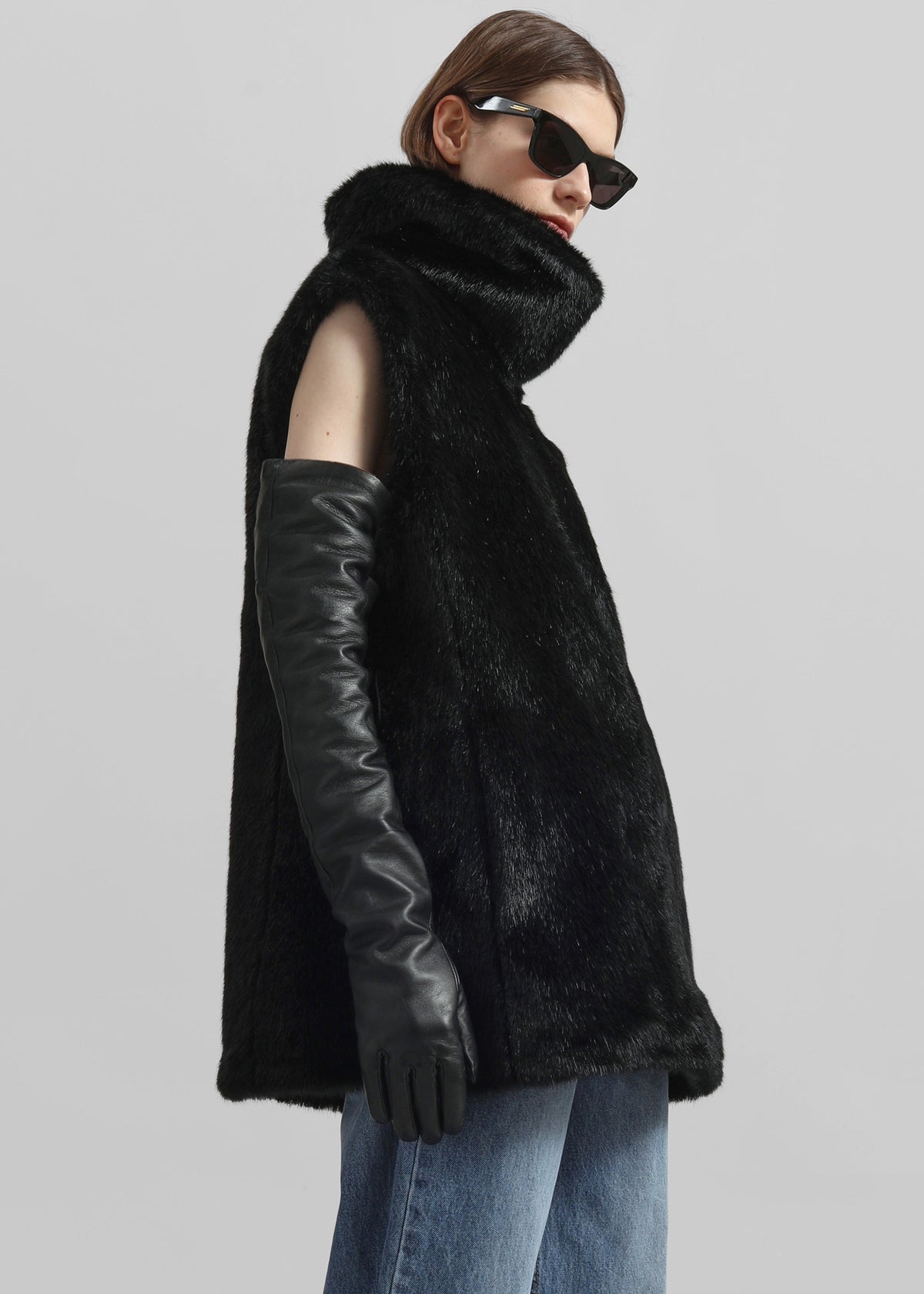 Veneto Long Leather Gloves - Black - 2