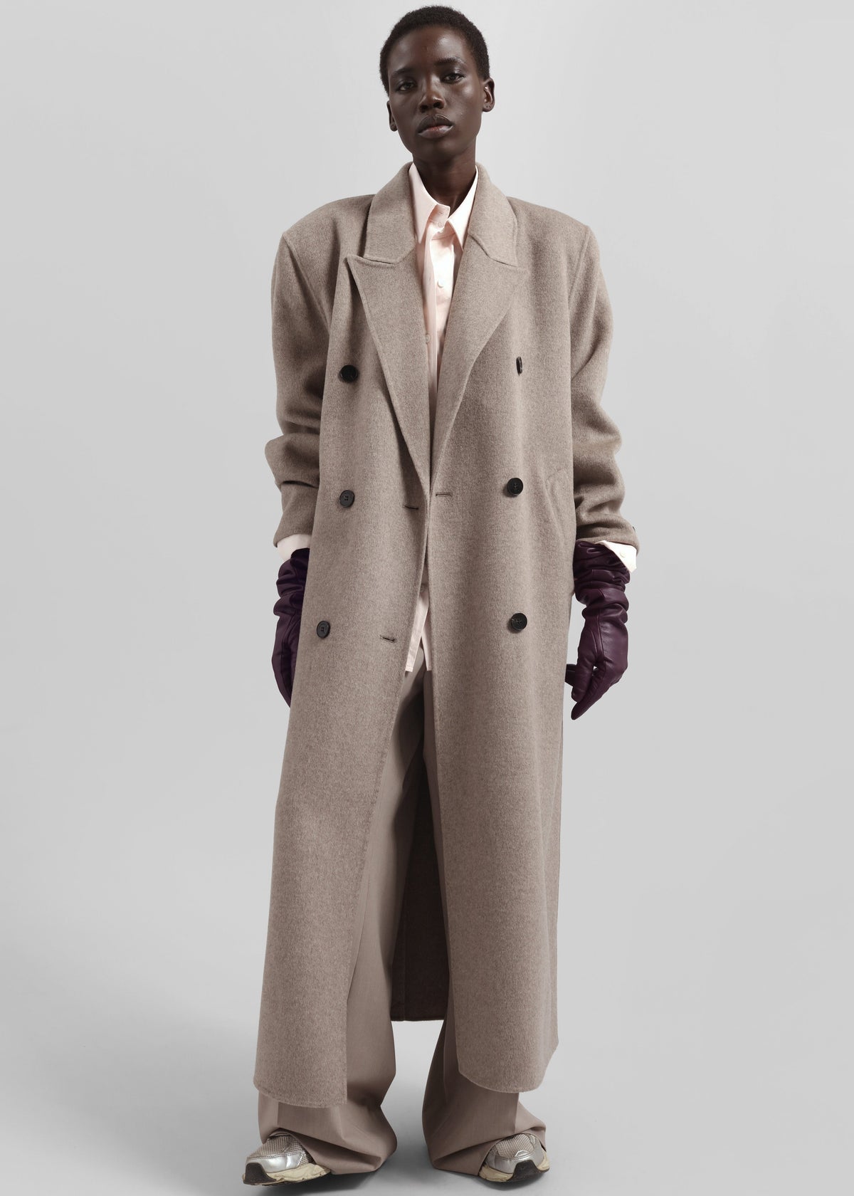 Veneto Long Leather Gloves - Dark Plum - 3