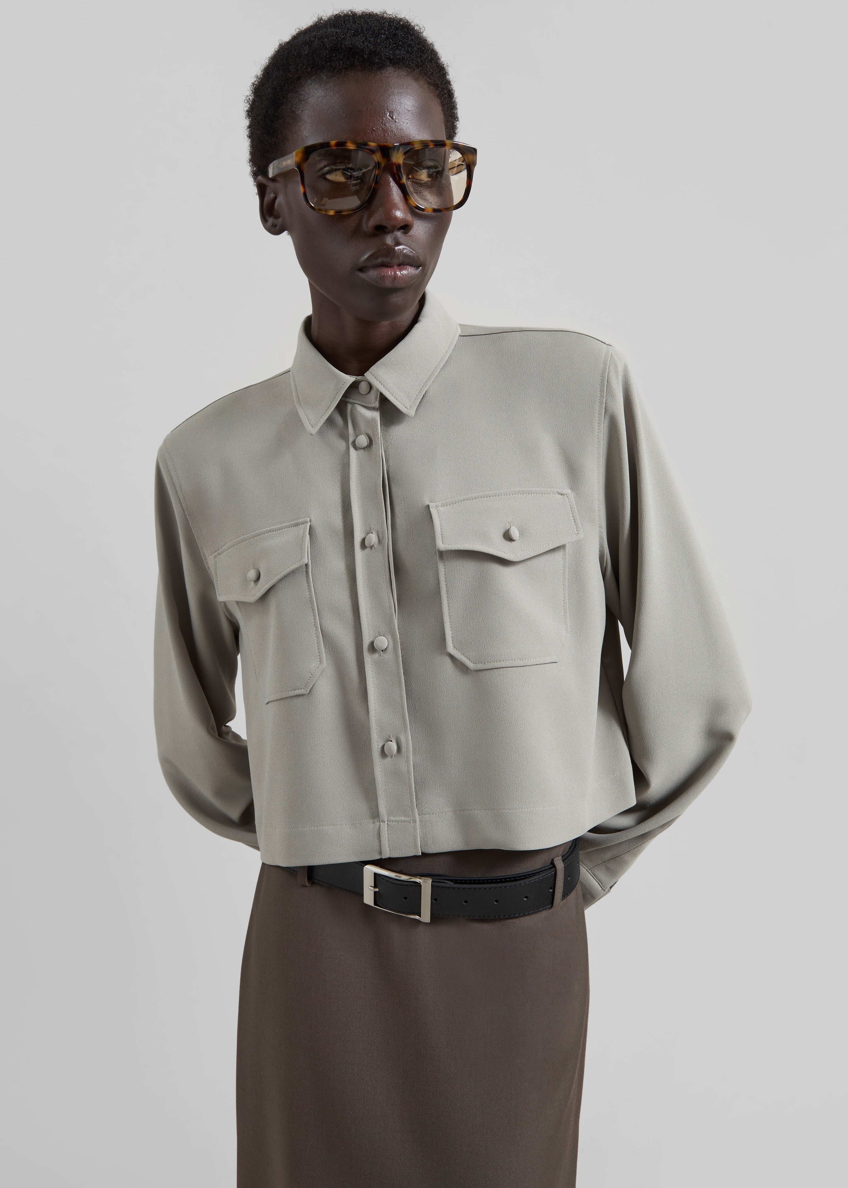 Visen Padded Boxy Shirt - Taupe - 3