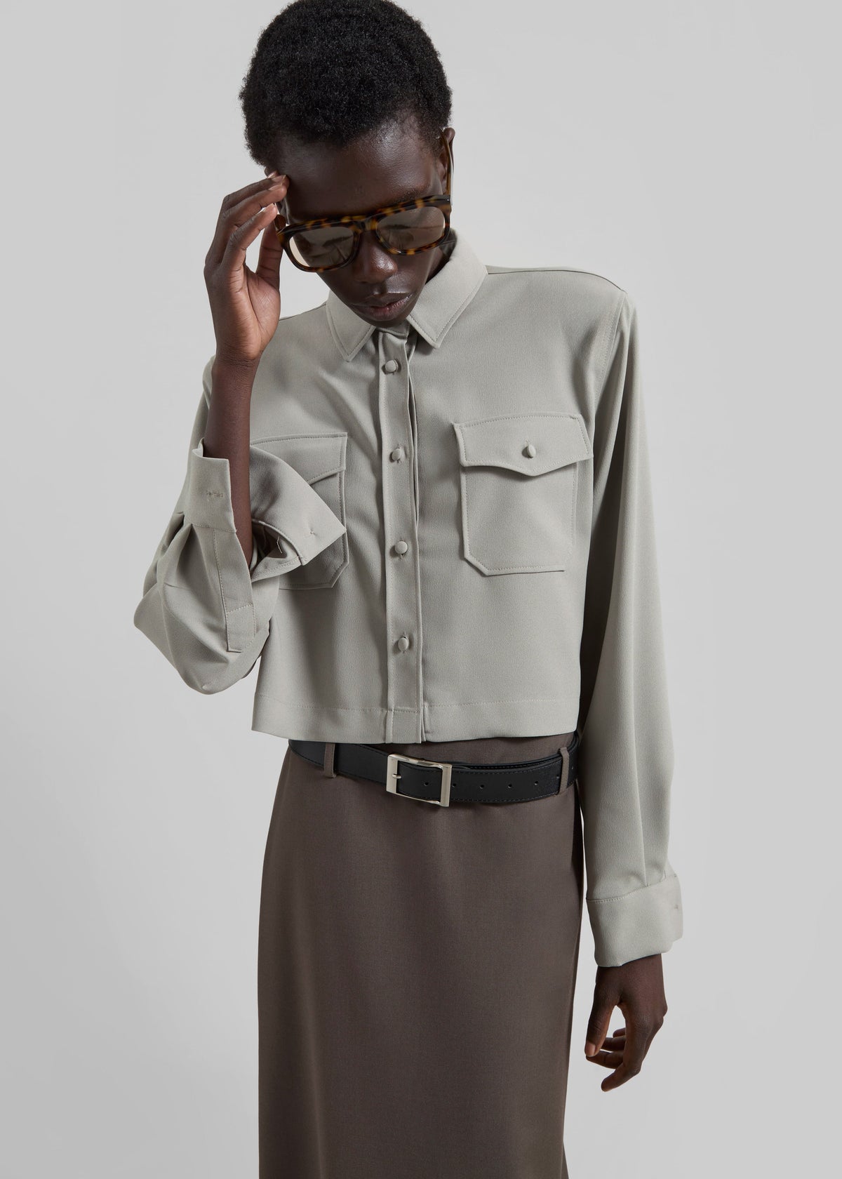 Visen Padded Boxy Shirt - Taupe - 6
