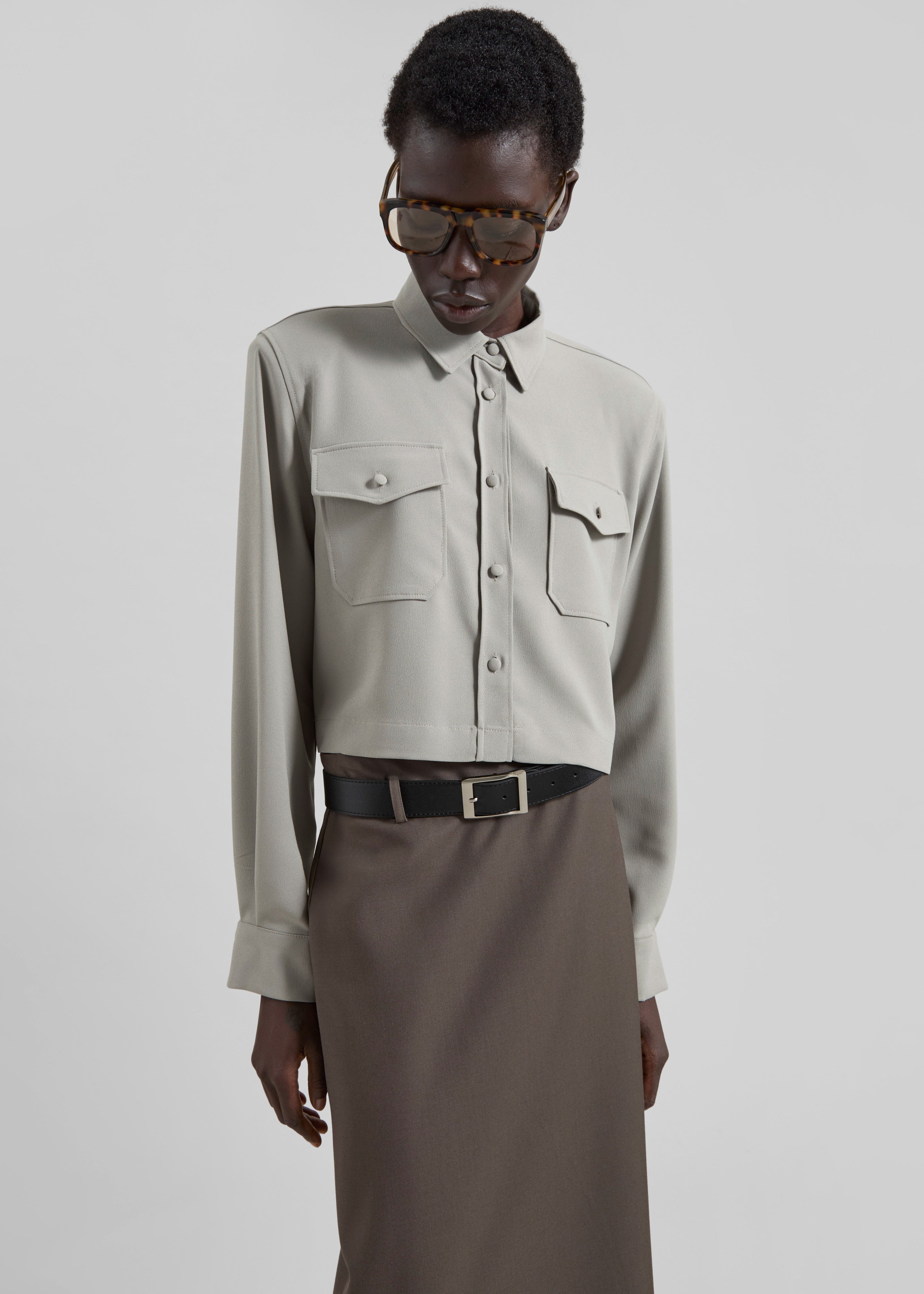 Visen Padded Boxy Shirt - Taupe - 8