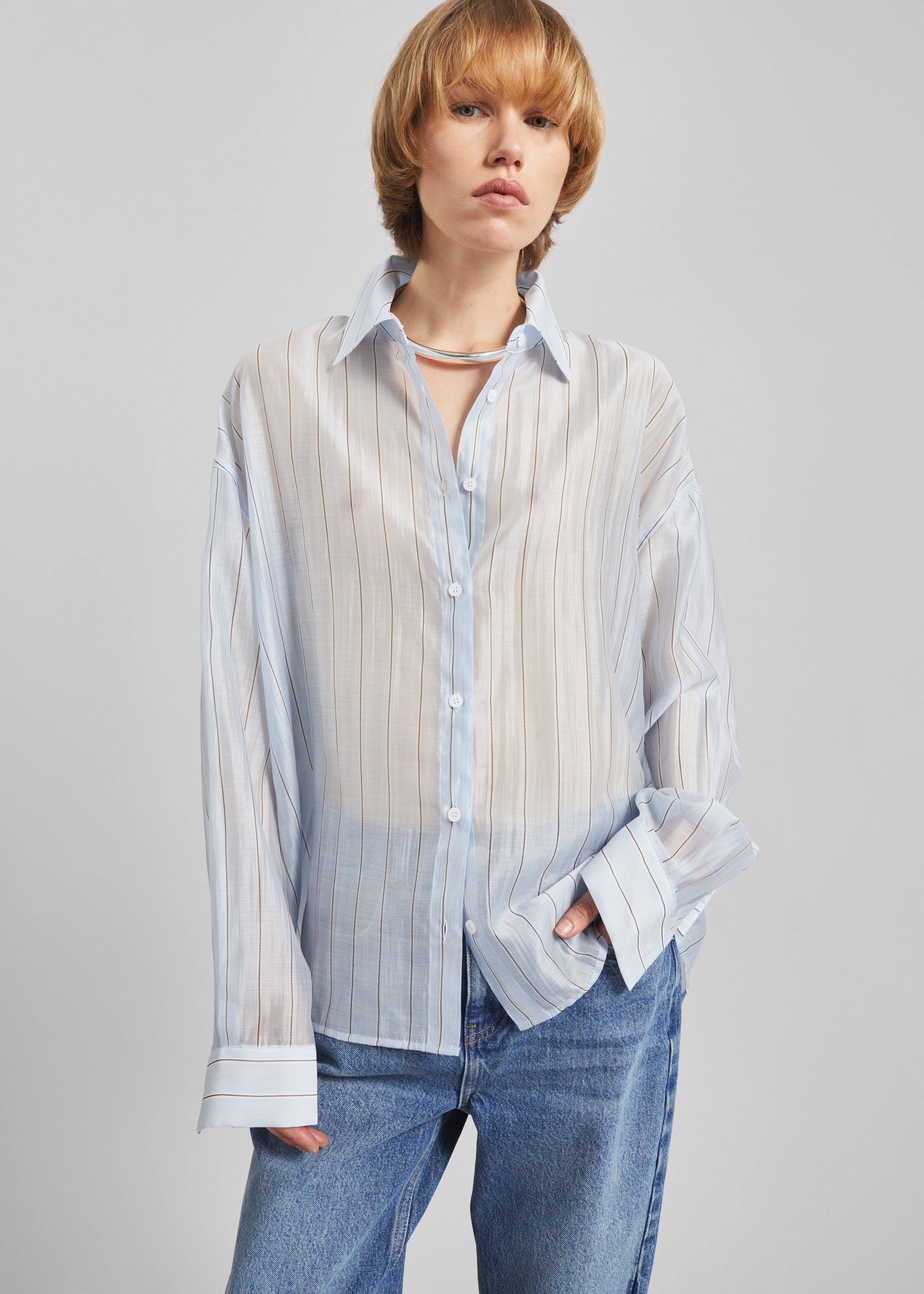 Vranor Light Sheer Shirt - Light Blue/Black Stripe - 3