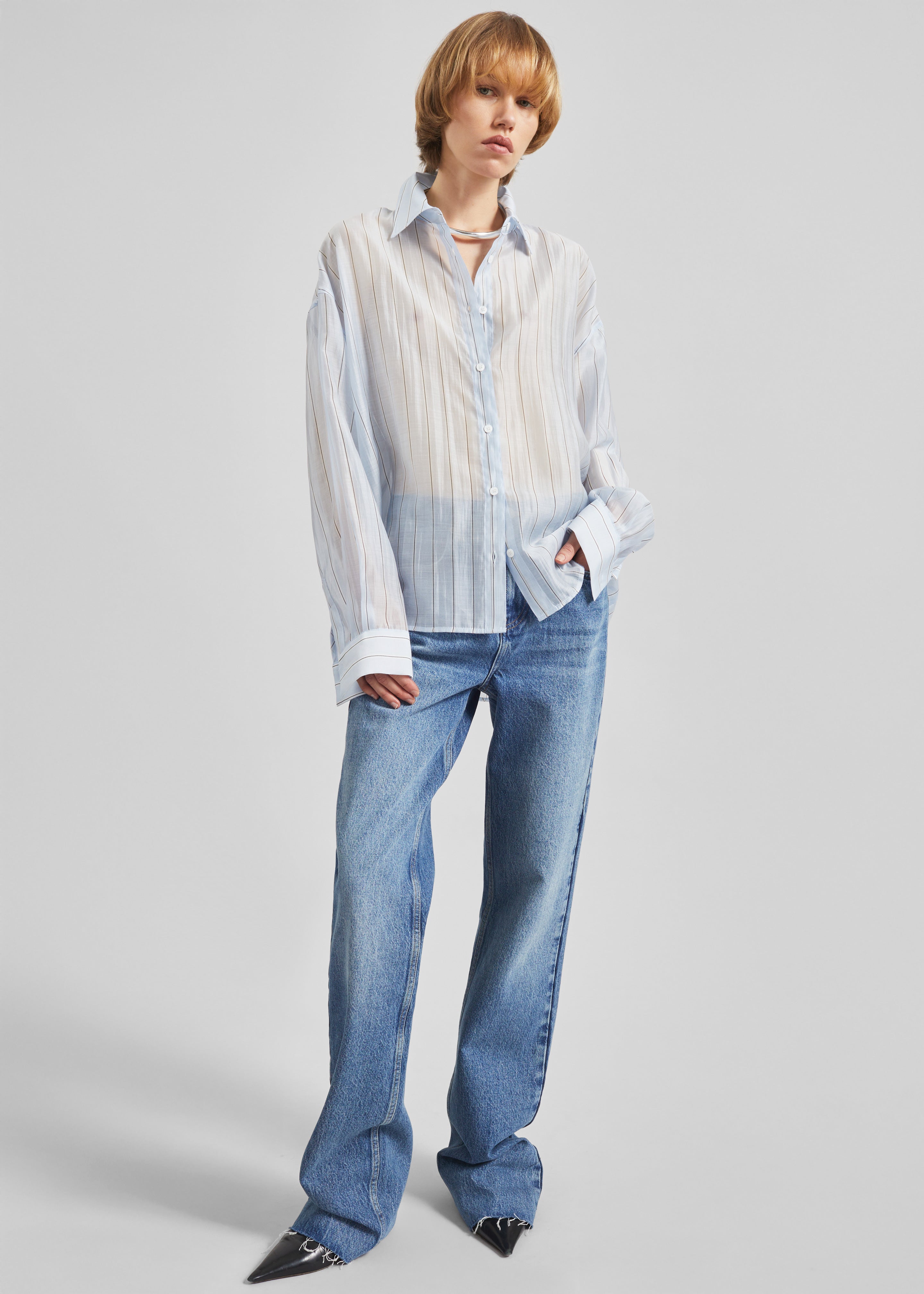 Vranor Light Sheer Shirt - Light Blue/Black Stripe - 5