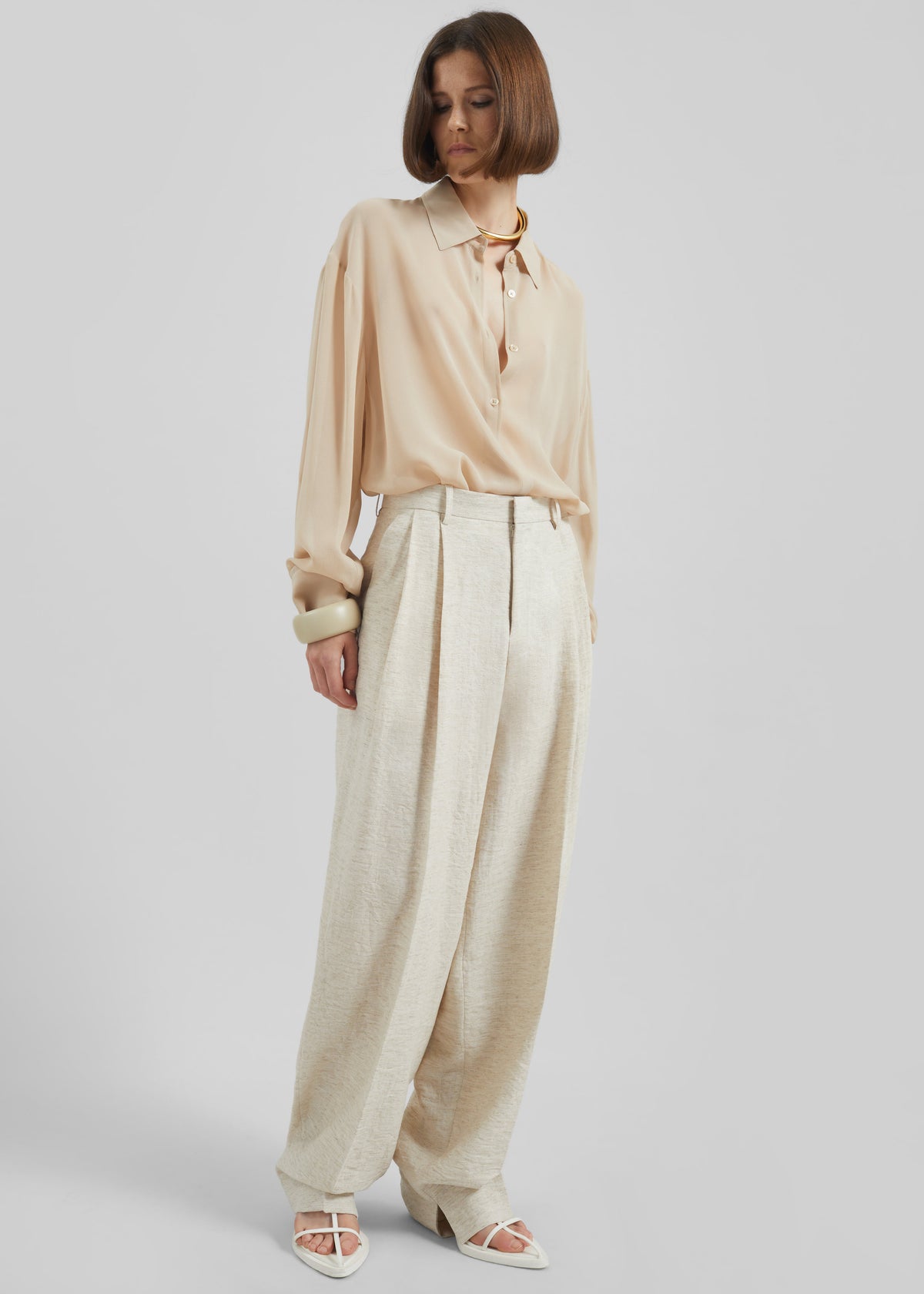 Wendin Pleated Trousers - Beige Melange - 1