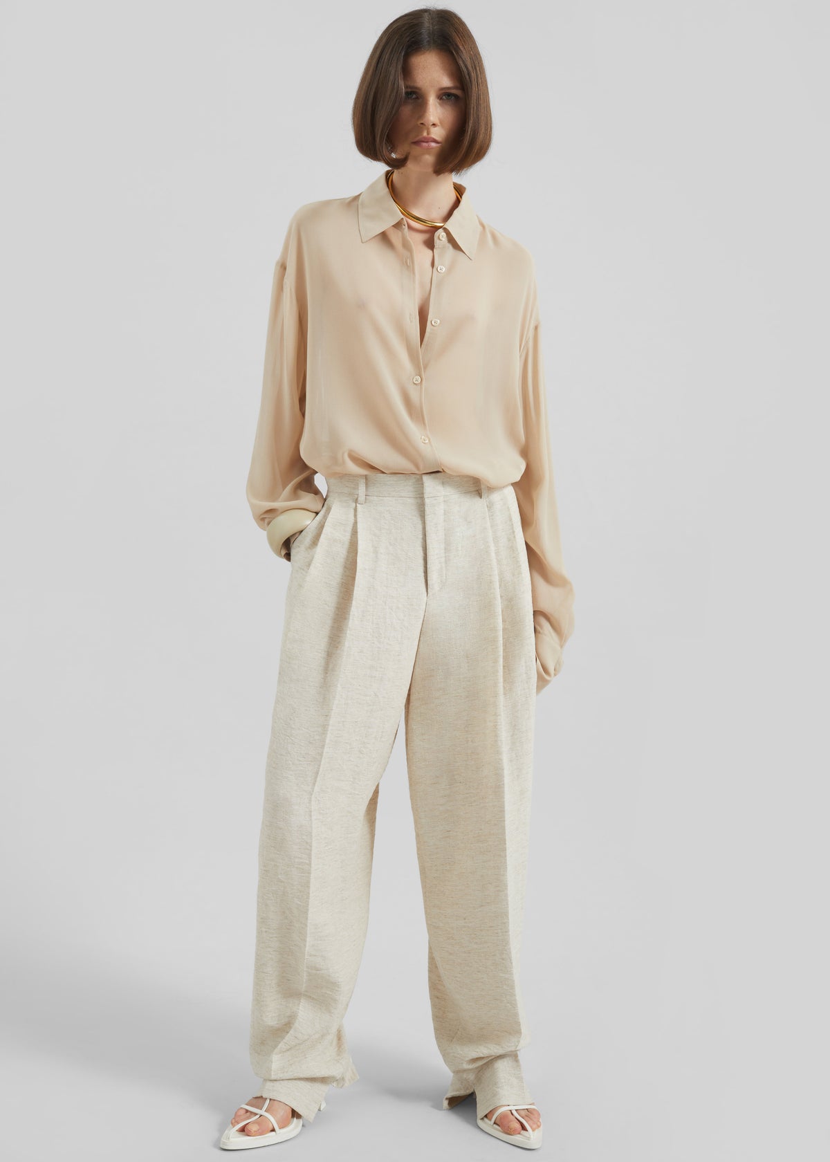 Wendin Pleated Trousers - Beige Melange - 4