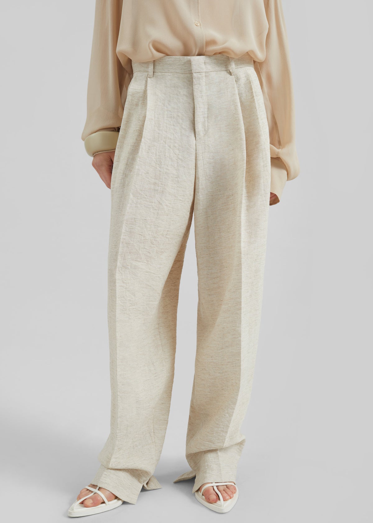 Wendin Pleated Trousers - Beige Melange - 2