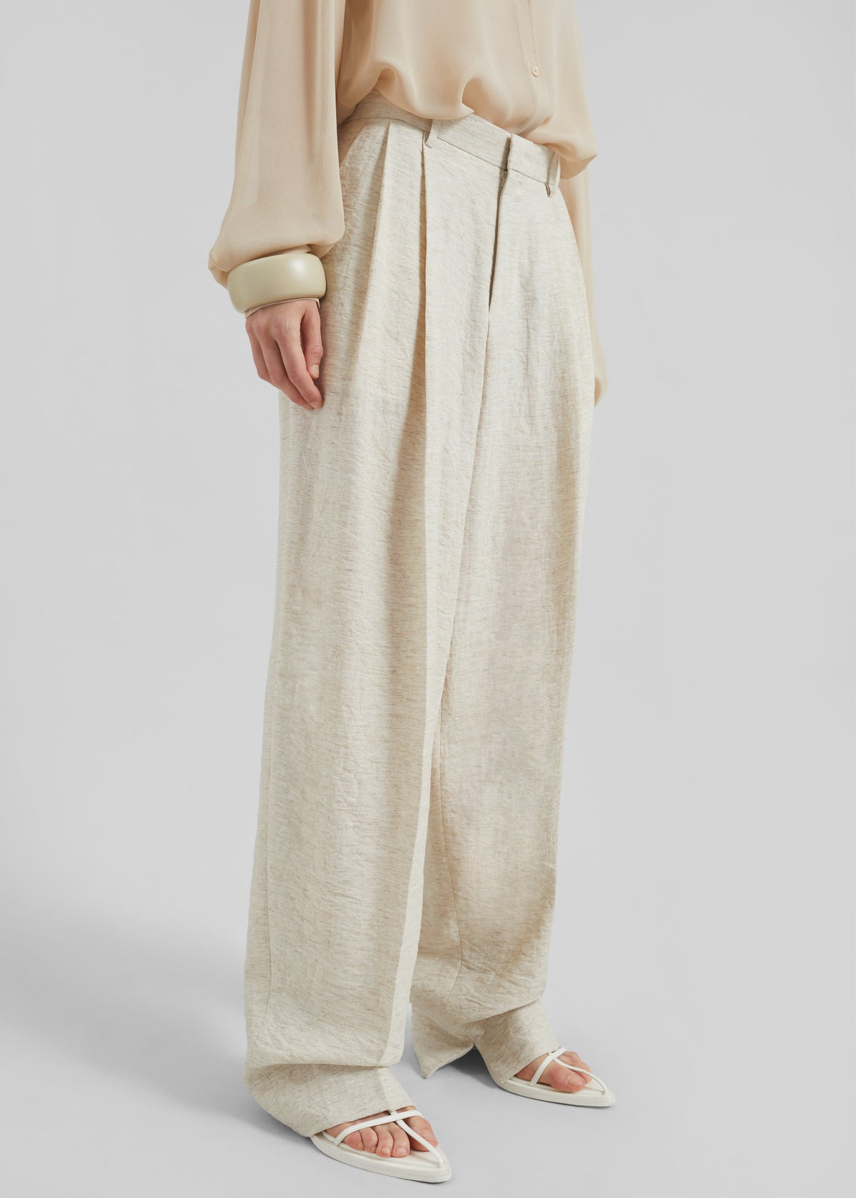 Wendin Pleated Trousers - Beige Melange - 5