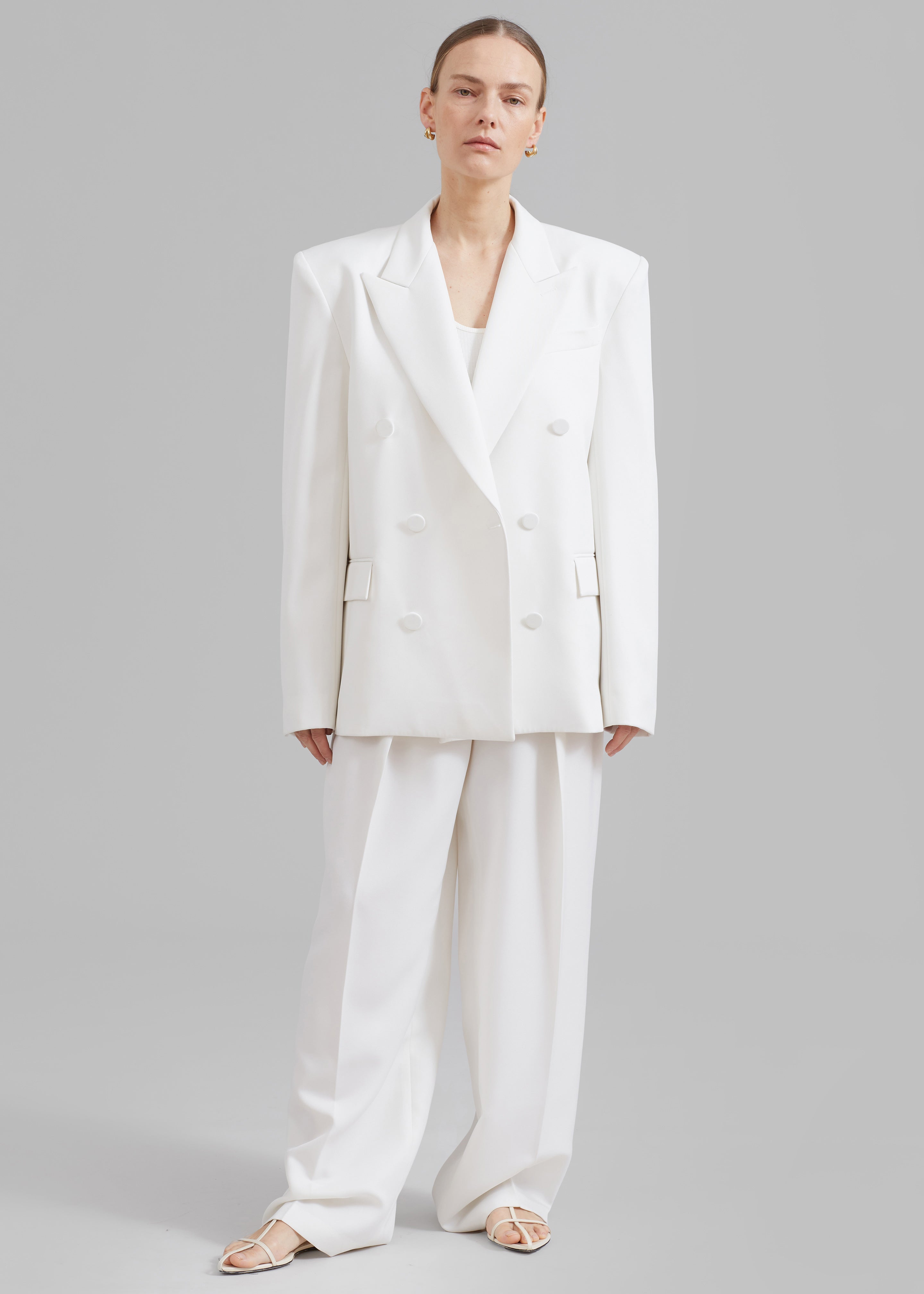 Zia Covered Buttons Blazer - White - 2