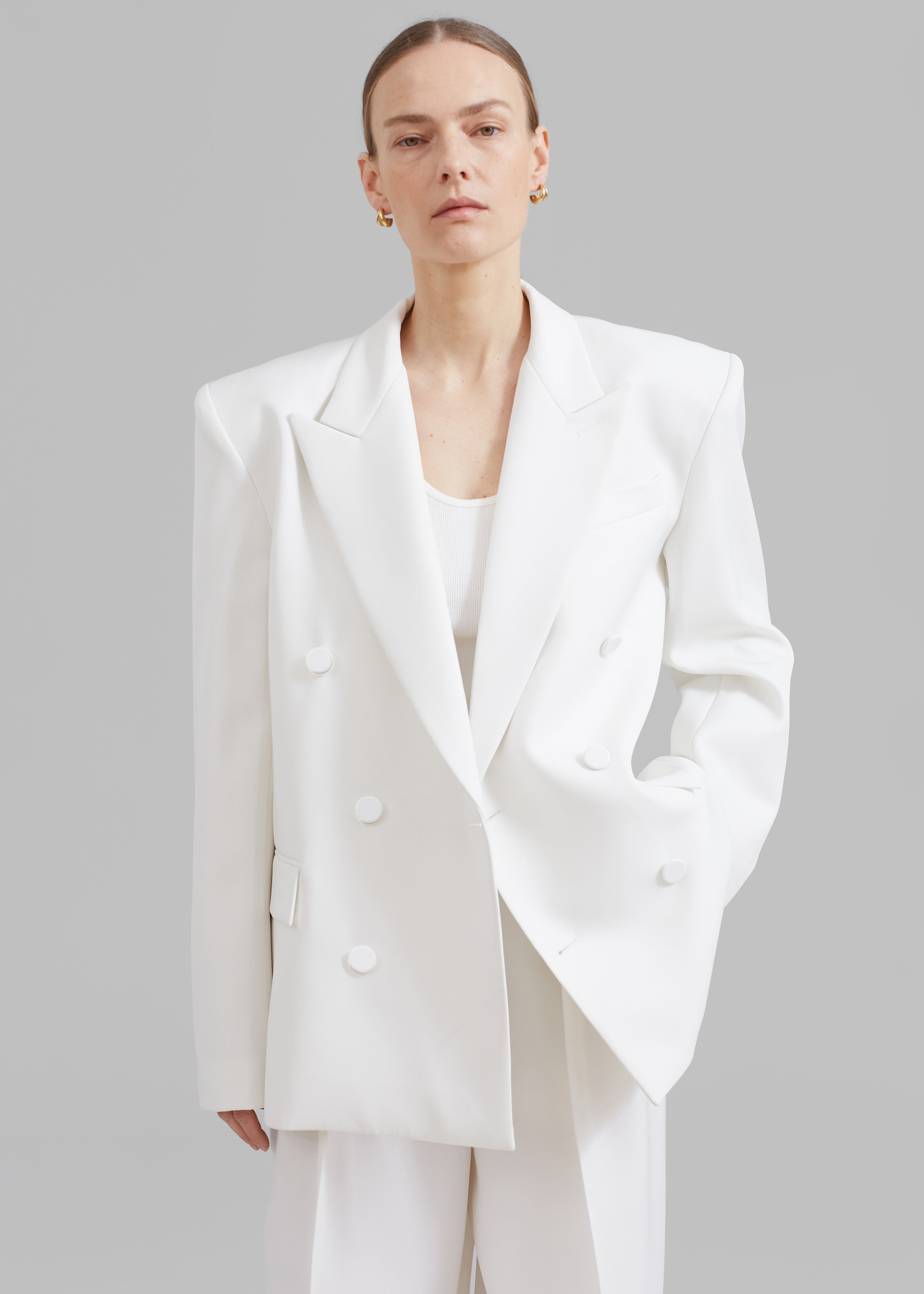 Zia Covered Buttons Blazer - White - 1