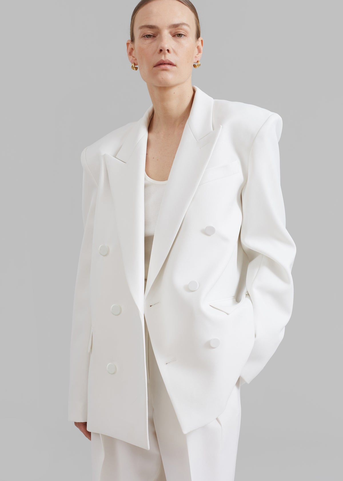 Zia Covered Buttons Blazer - White - 4