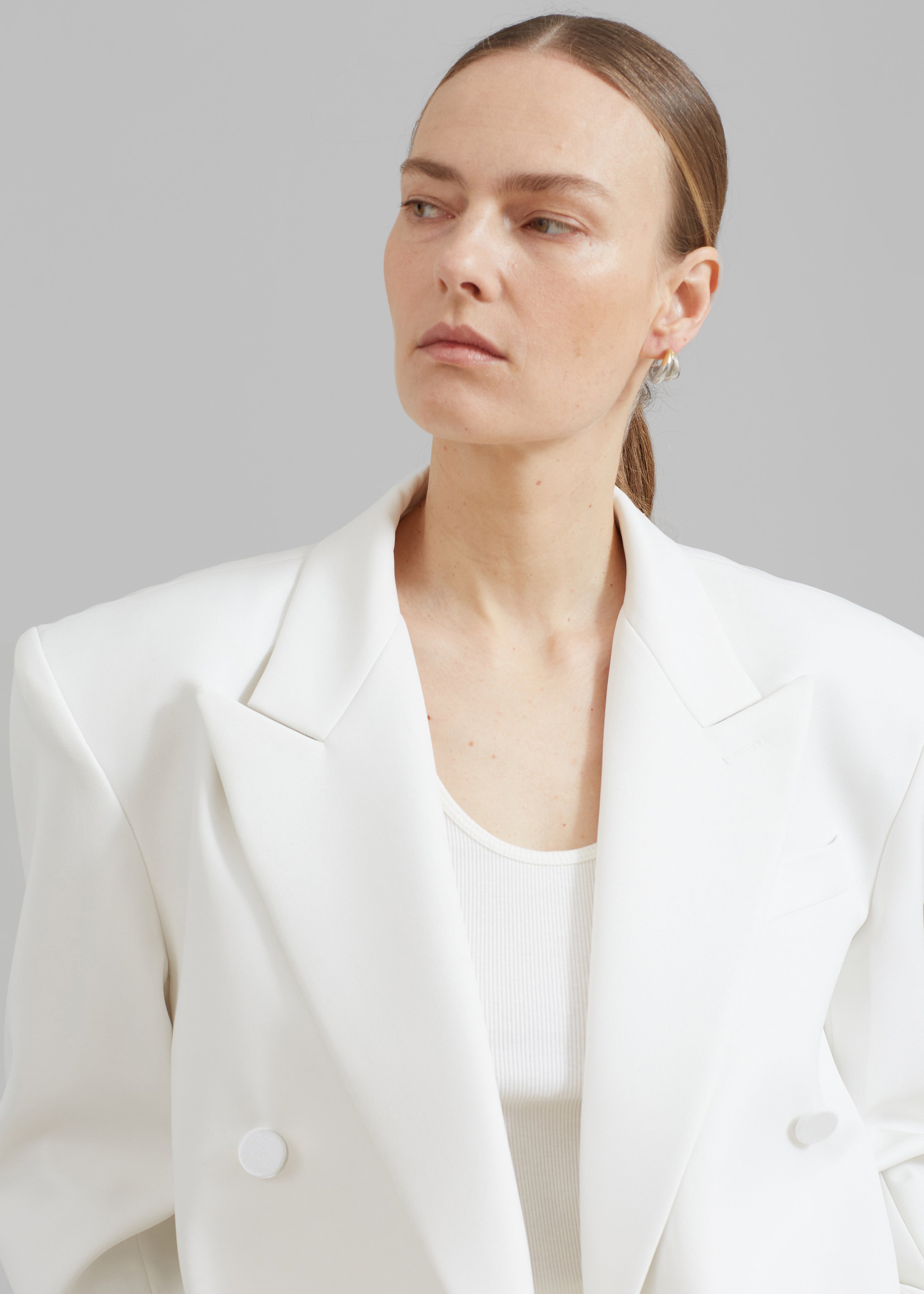 Zia Covered Buttons Blazer - White - 6