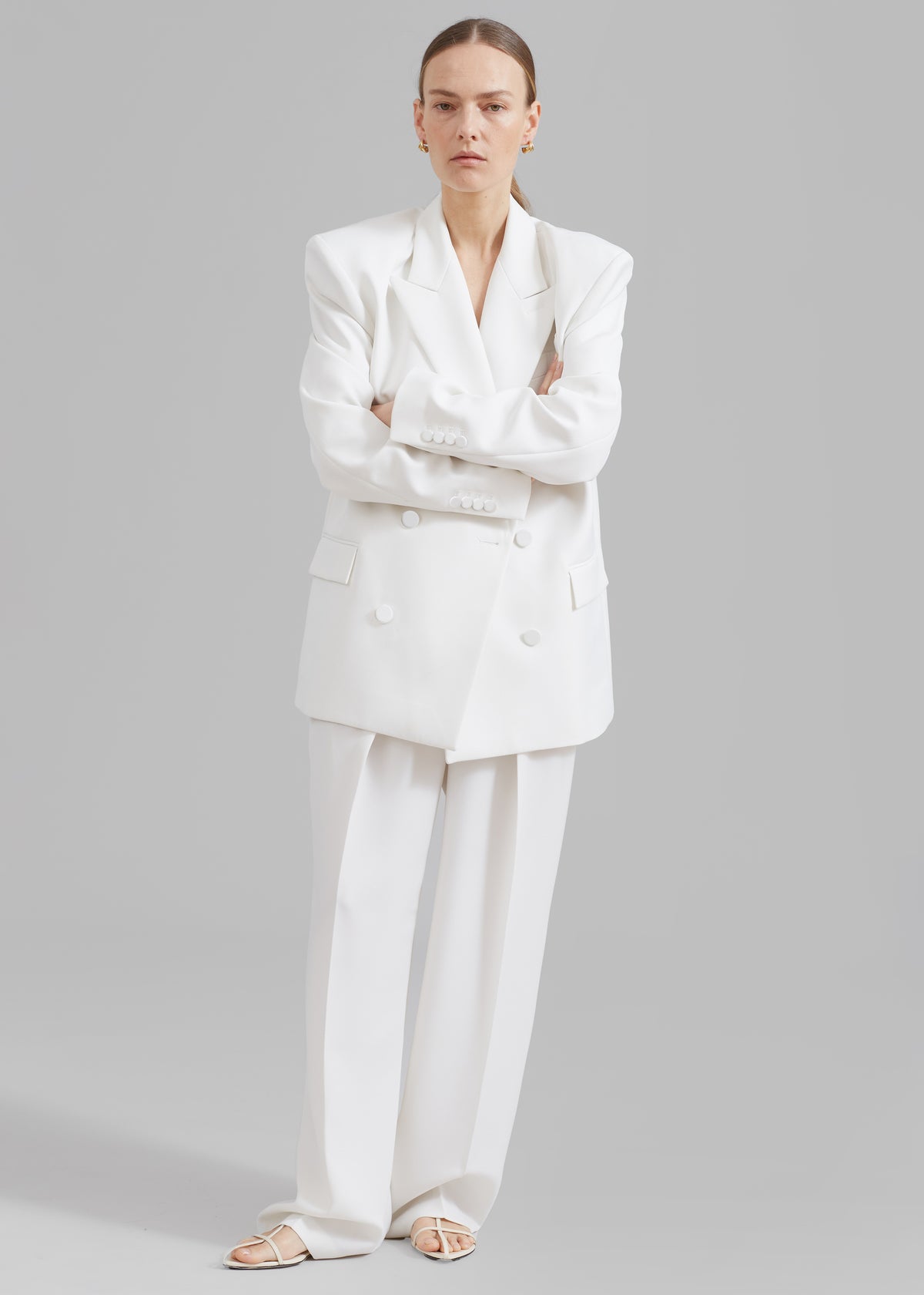 Zia Covered Buttons Blazer - White - 10