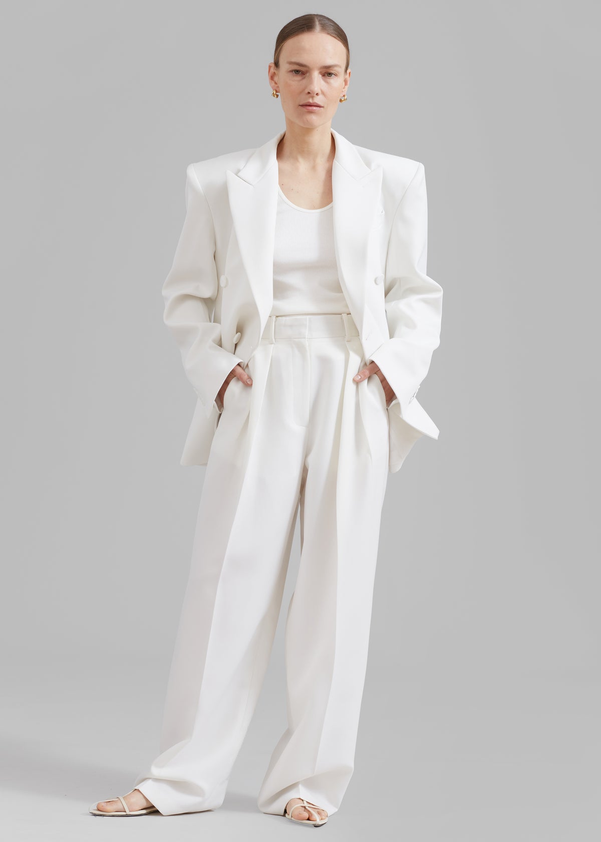 Zia Covered Buttons Blazer - White - 7