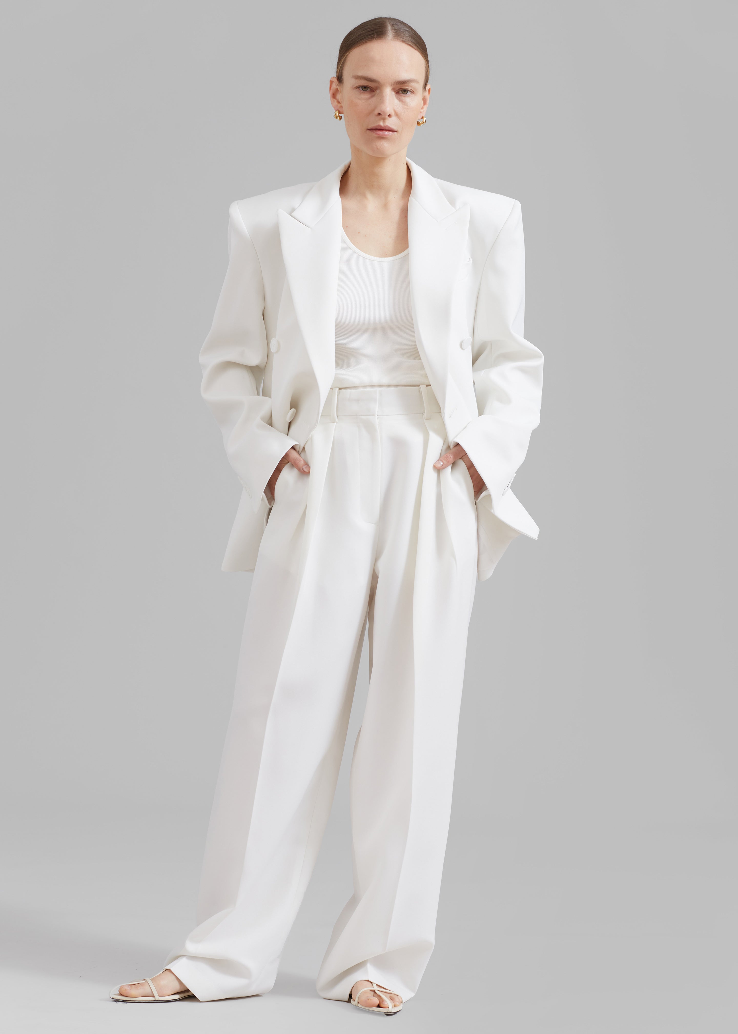Zia Covered Buttons Blazer - White - 7