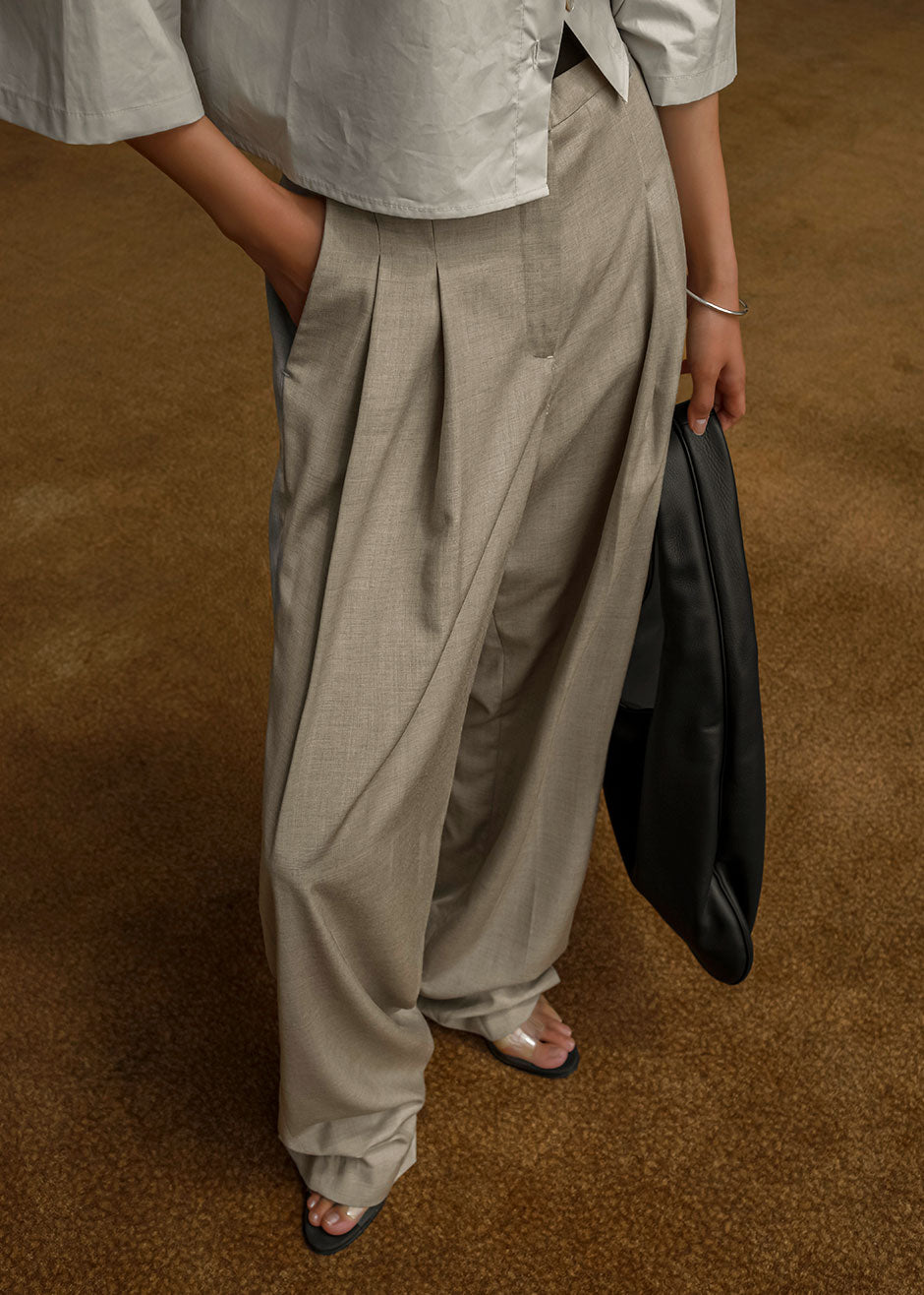 Gelso Pleated Trousers - Light Taupe Melange - 6