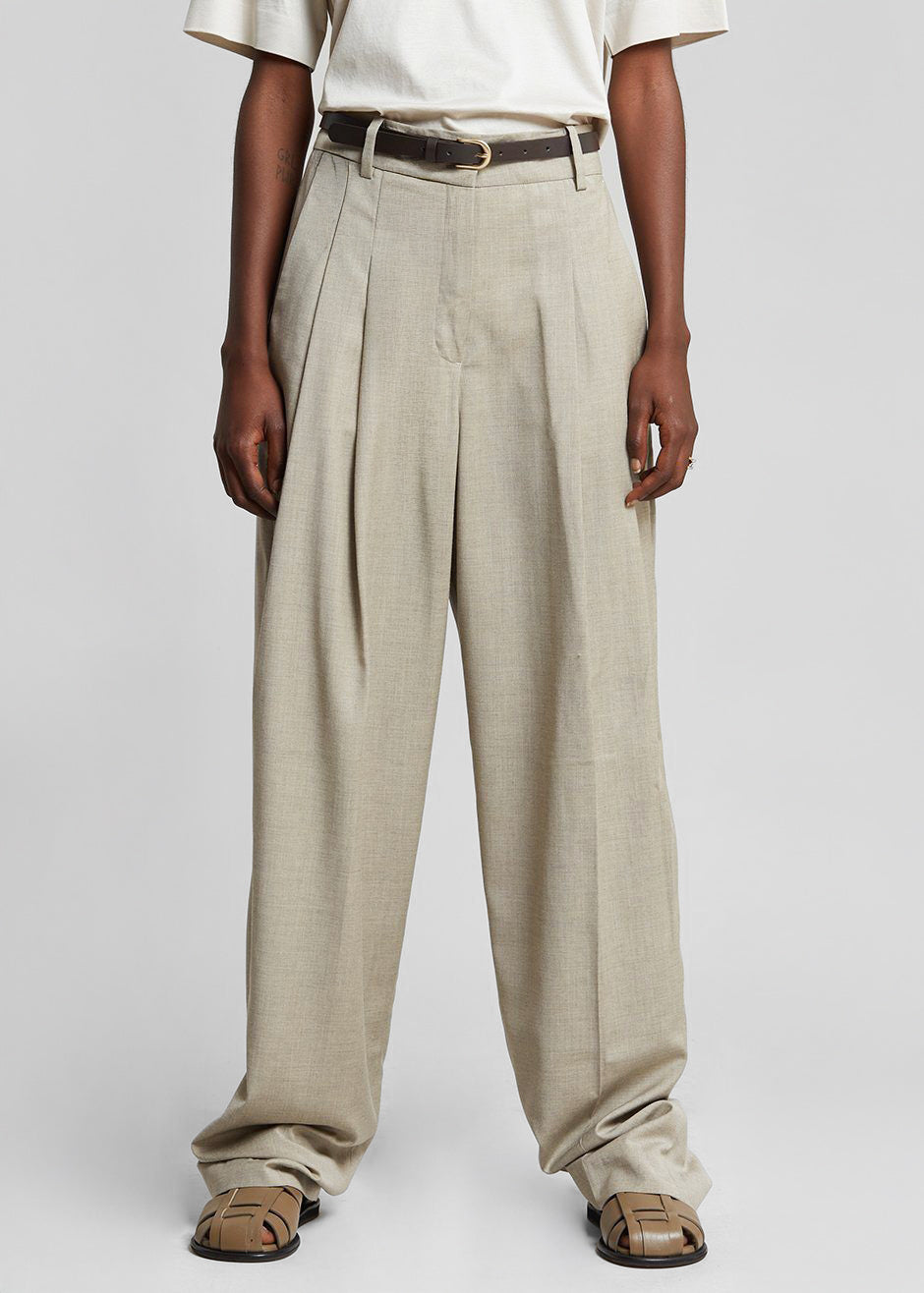 Gelso Pleated Trousers - Light Taupe Melange - 13
