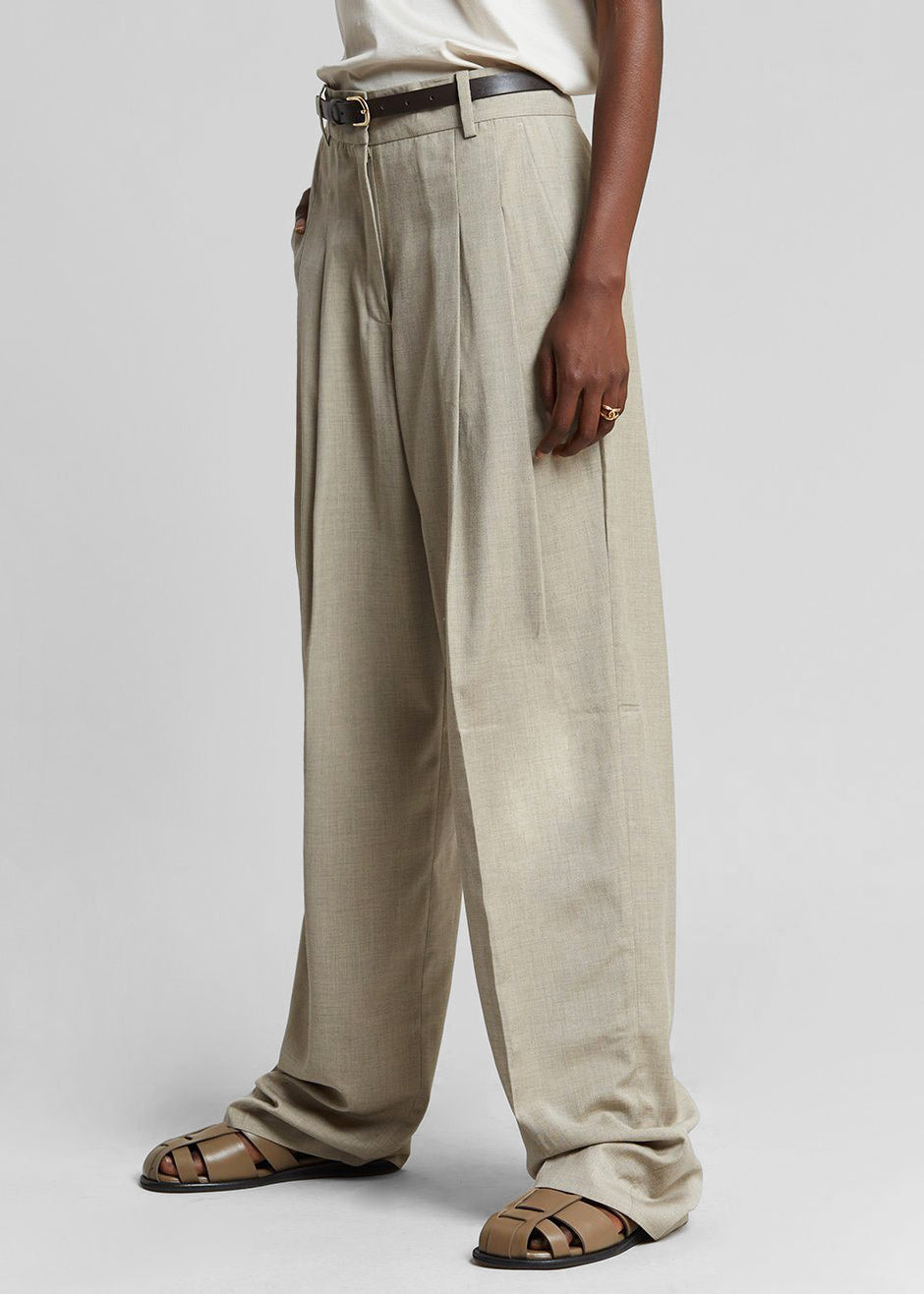 Gelso Pleated Trousers - Light Taupe Melange - 12