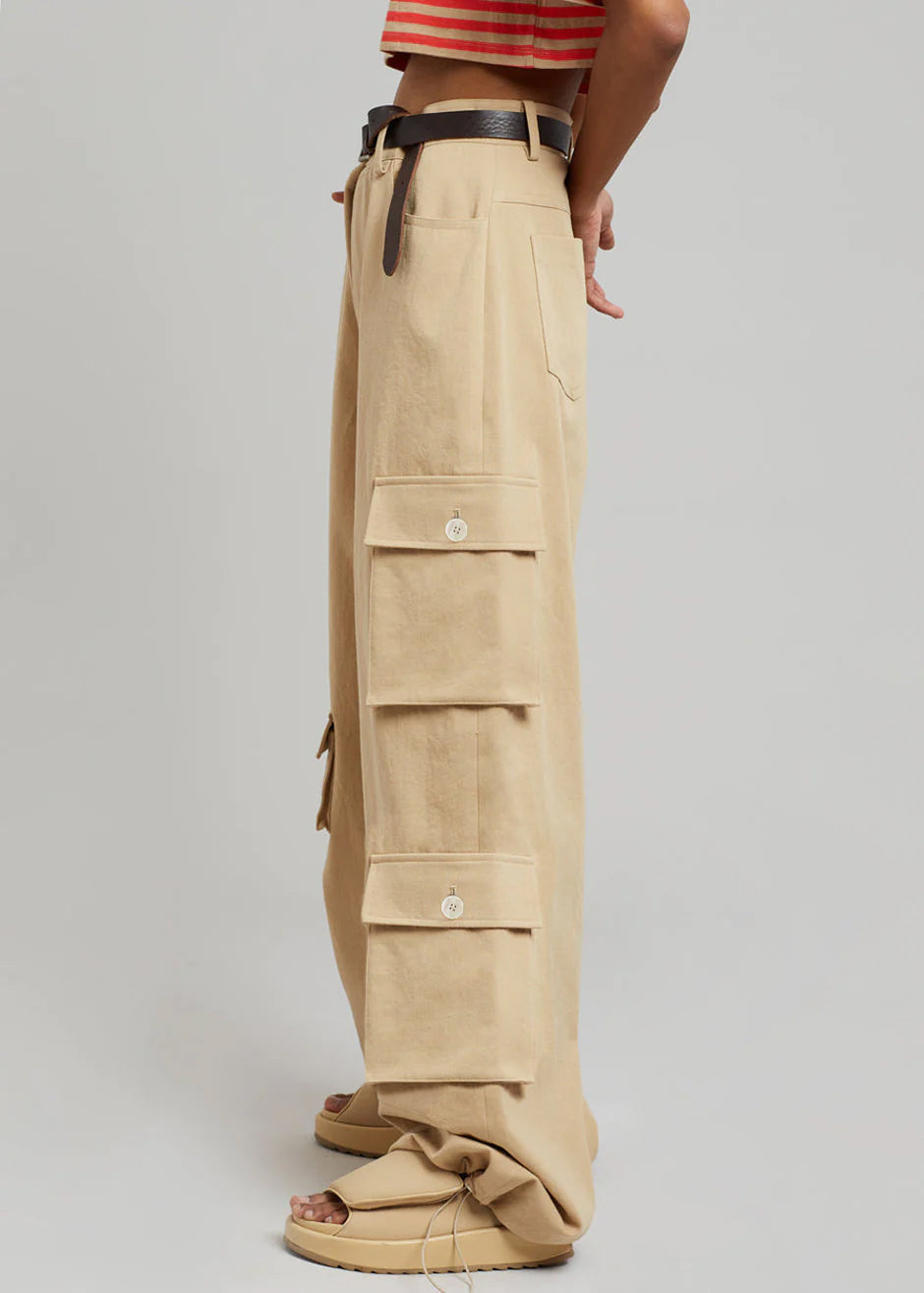 Hailey Oversized Cargo Pants - Tan - 3