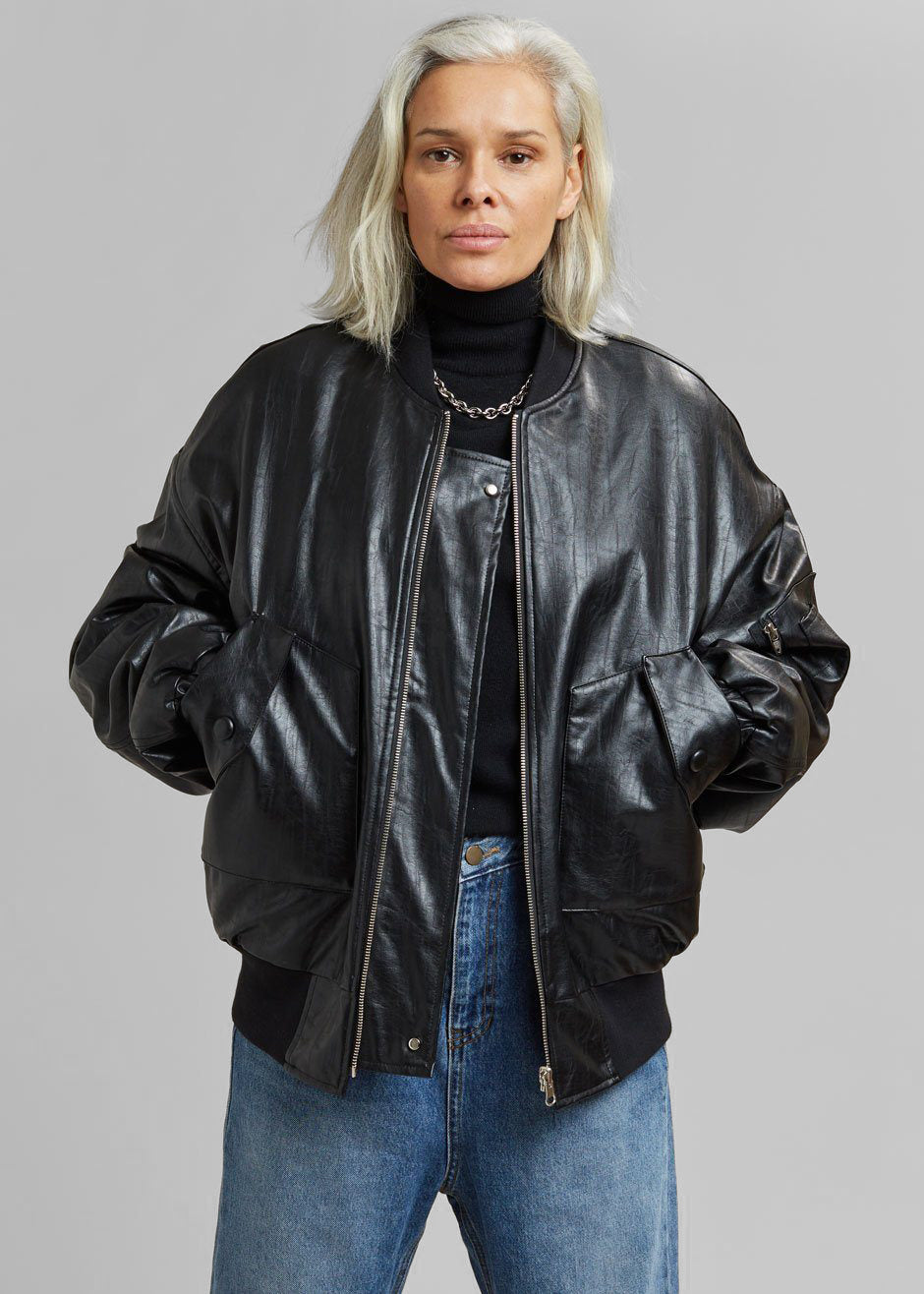 Hane Faux Leather Bomber Black Frankie Shop Europe