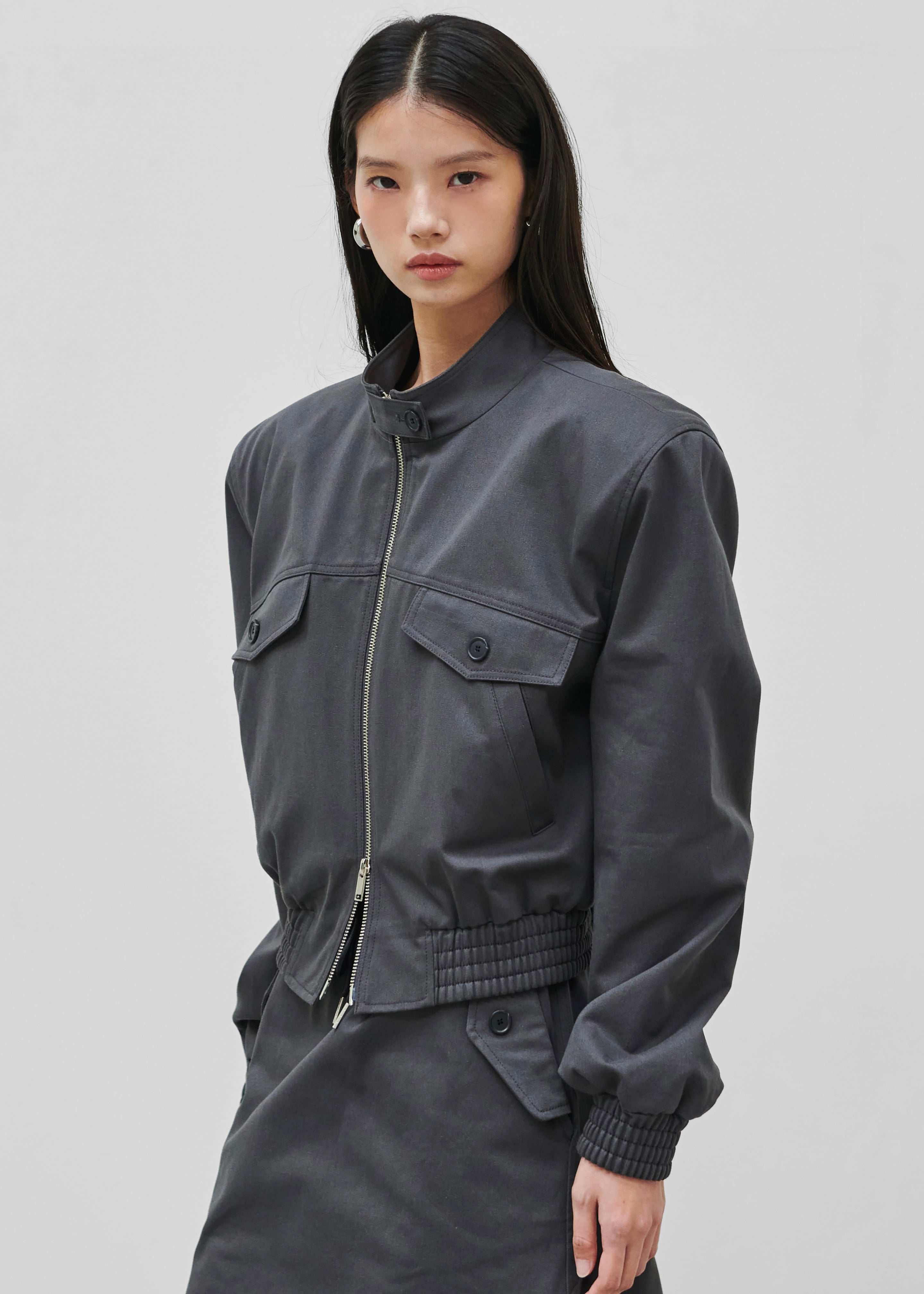 Cobain Padded Cropped Bomber - Charcoal - 4