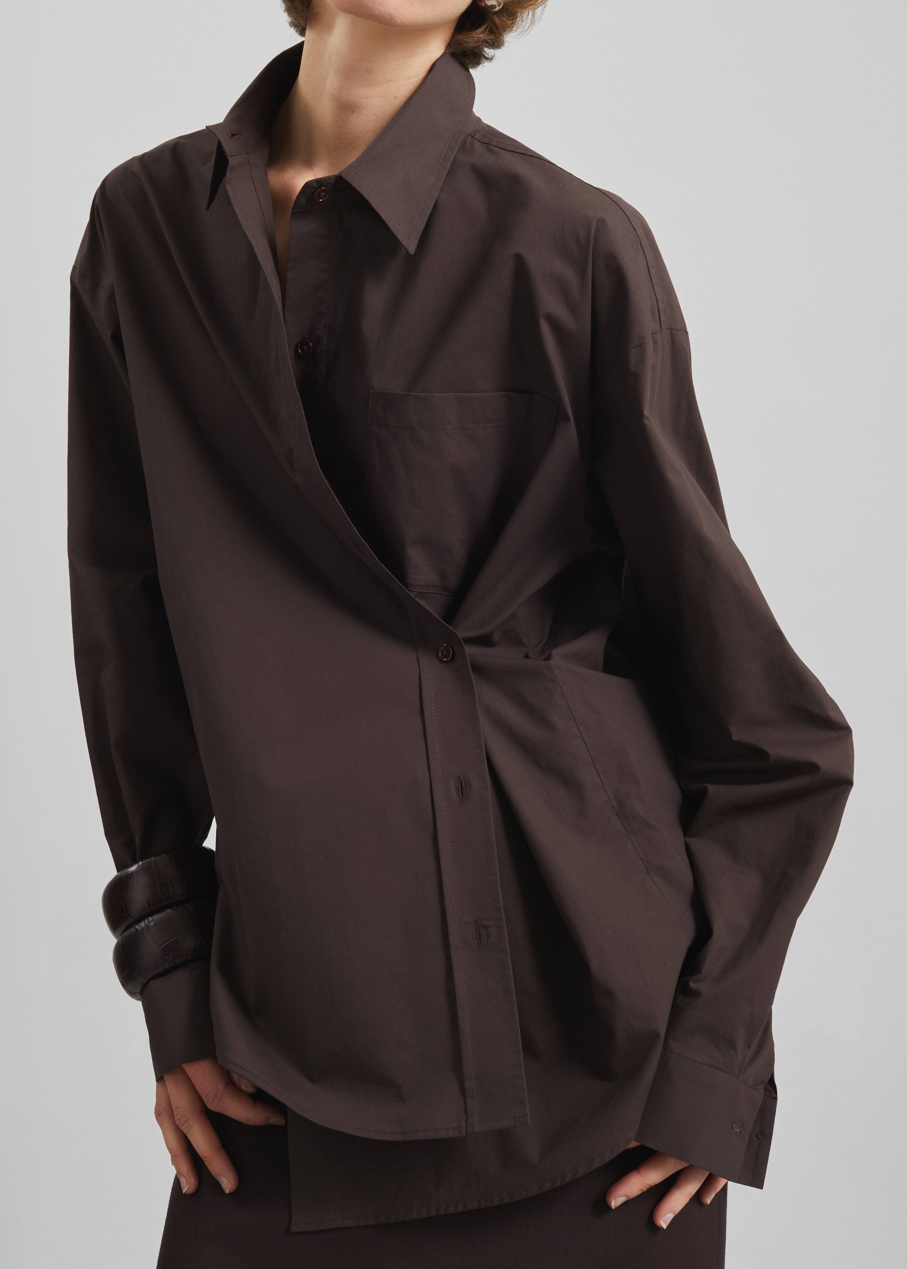 Ornella Side Button-Up Shirt - Brown - 2