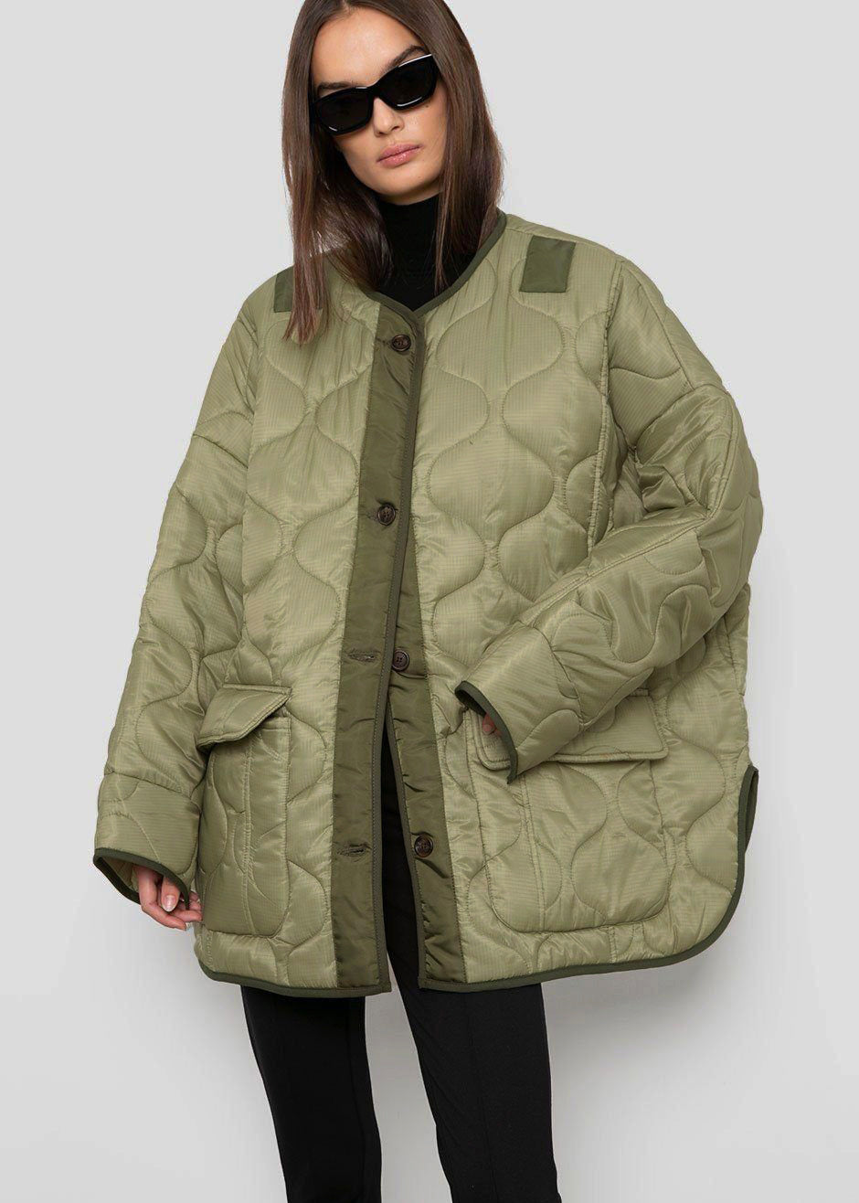 Teddy Quilted Jacket - Moss Green - 5