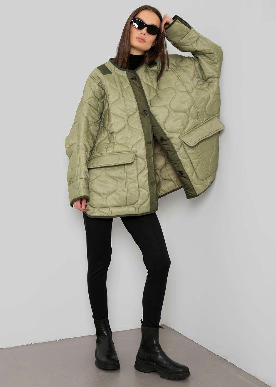 Teddy Quilted Jacket - Moss Green - 4