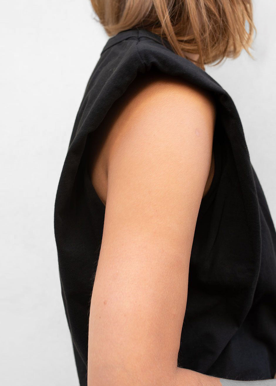 Eva Padded Shoulder Muscle T-Shirt - Black - 6