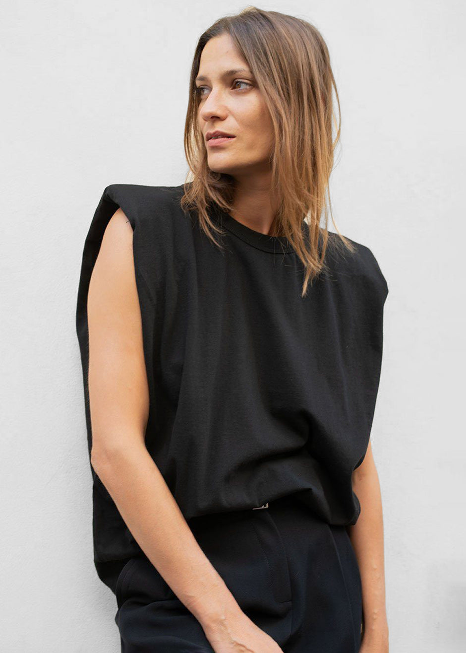 Eva Padded Shoulder Muscle T-Shirt - Black - 9