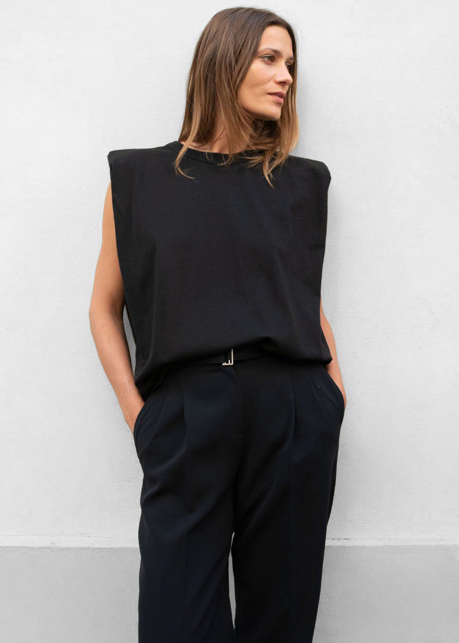 Eva Padded Shoulder Muscle T-Shirt - Black - 8