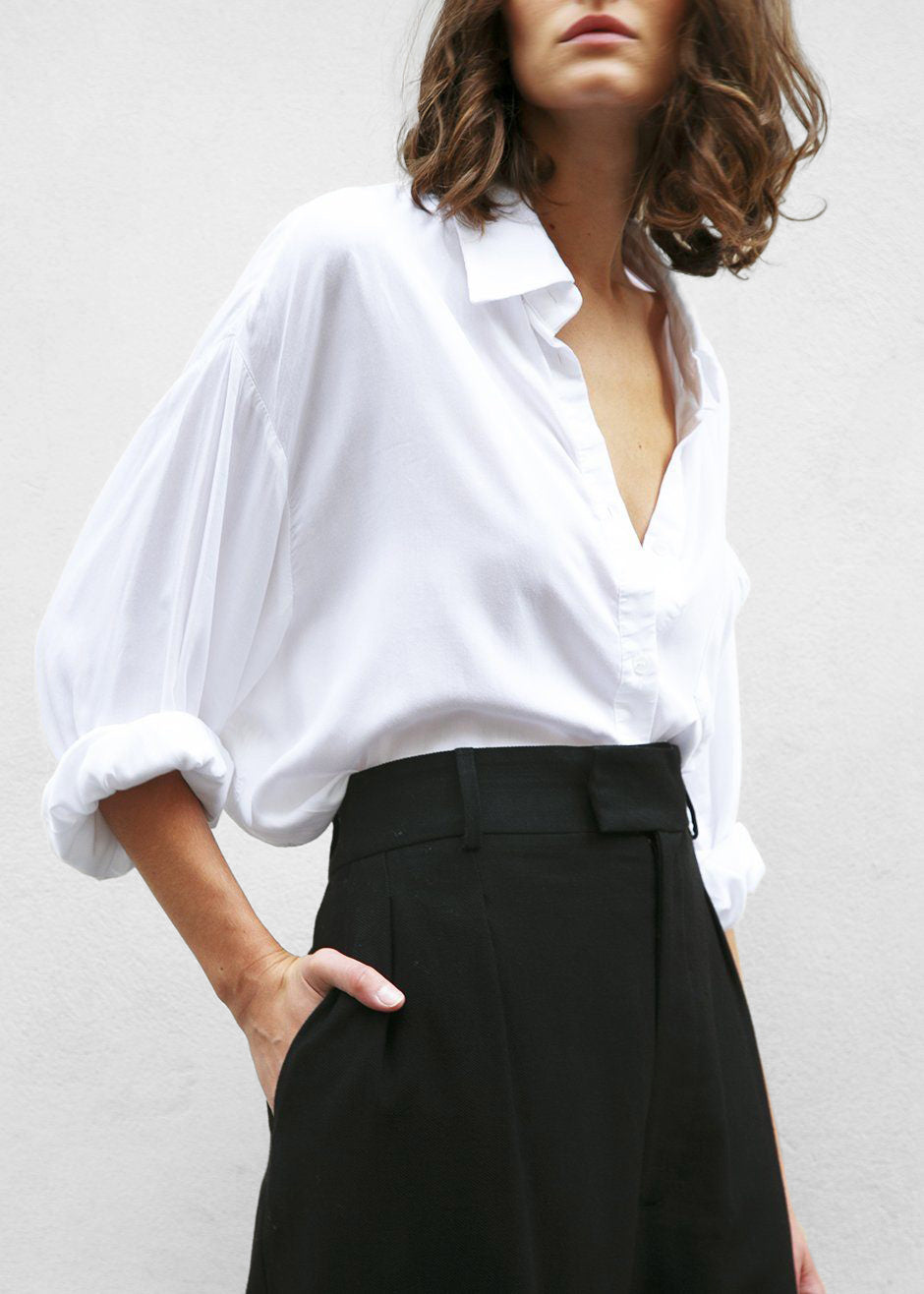 Hanna Silky Oversized Blouse - White - 2