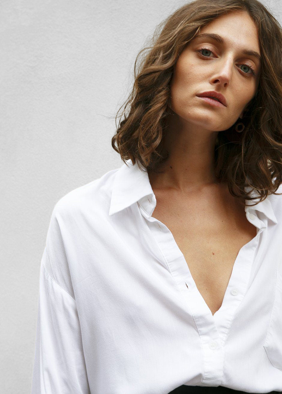 Hanna Silky Oversized Blouse - White - 6
