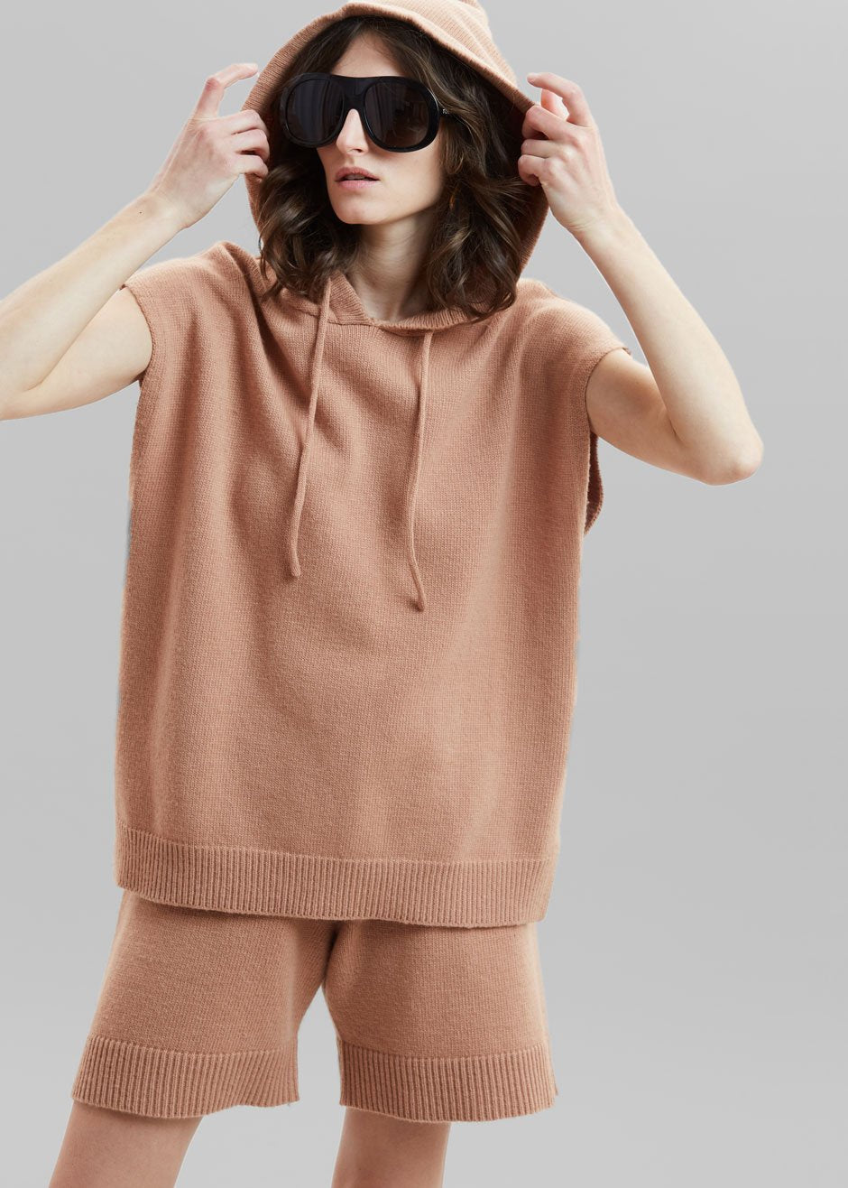 Juno Sleeveless Knit Hoodie - Terra Cotta - 2