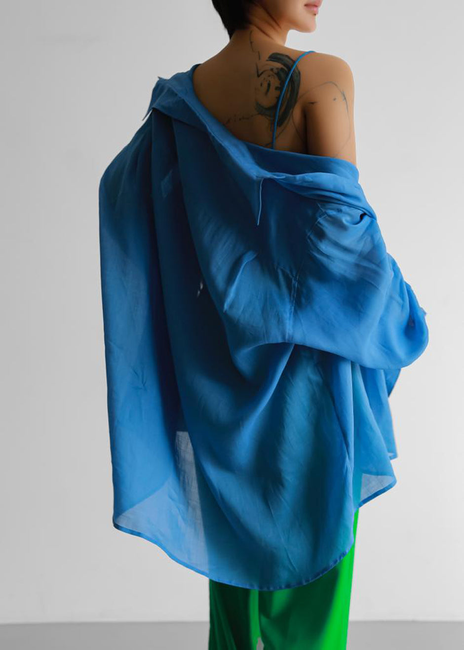 Marlow Oversized Linen Shirt - Blue - 2