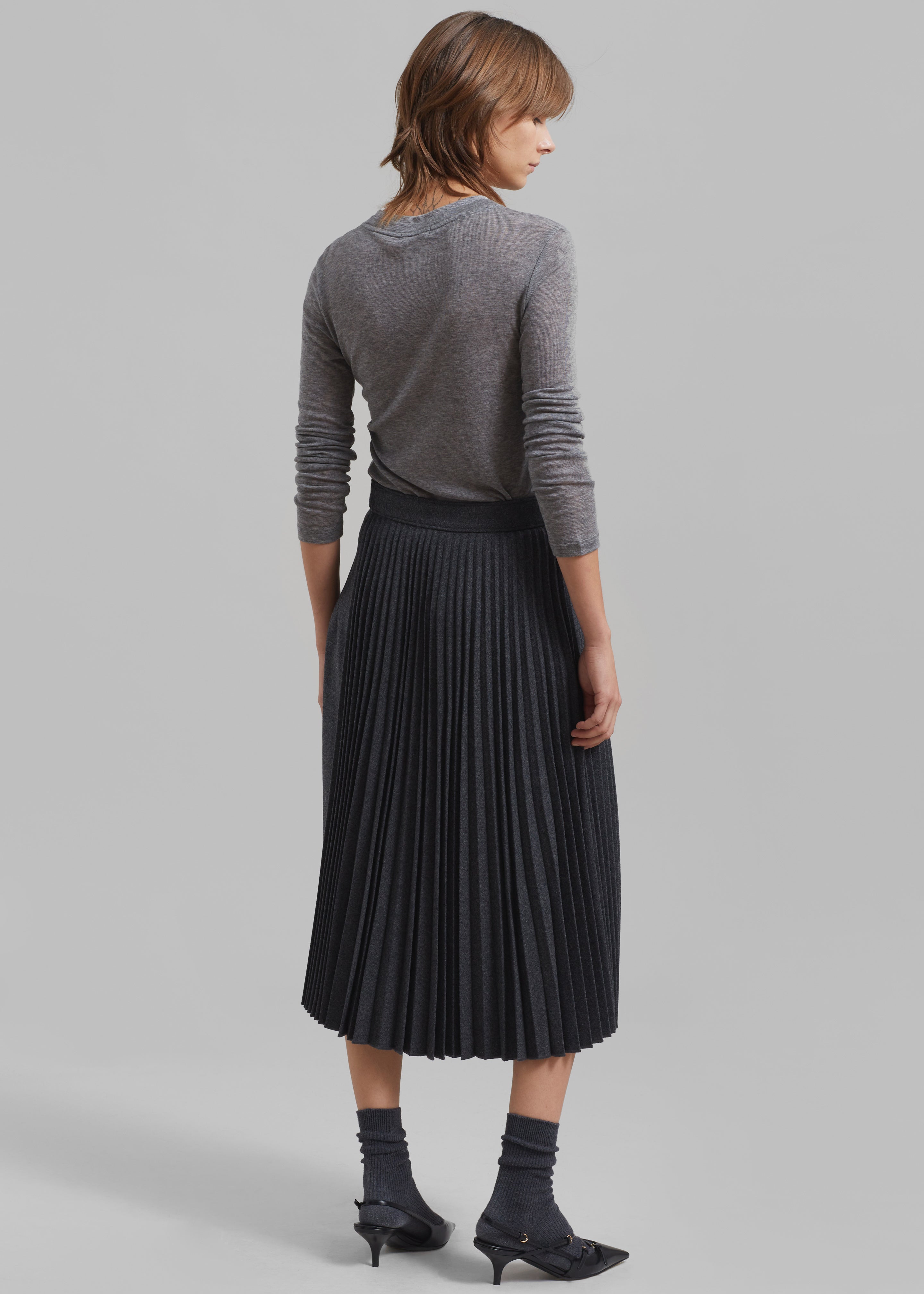 3.1 Phillip Lim Flannel Pleated Wrap Skirt W D-Ring - Charcoal - 7