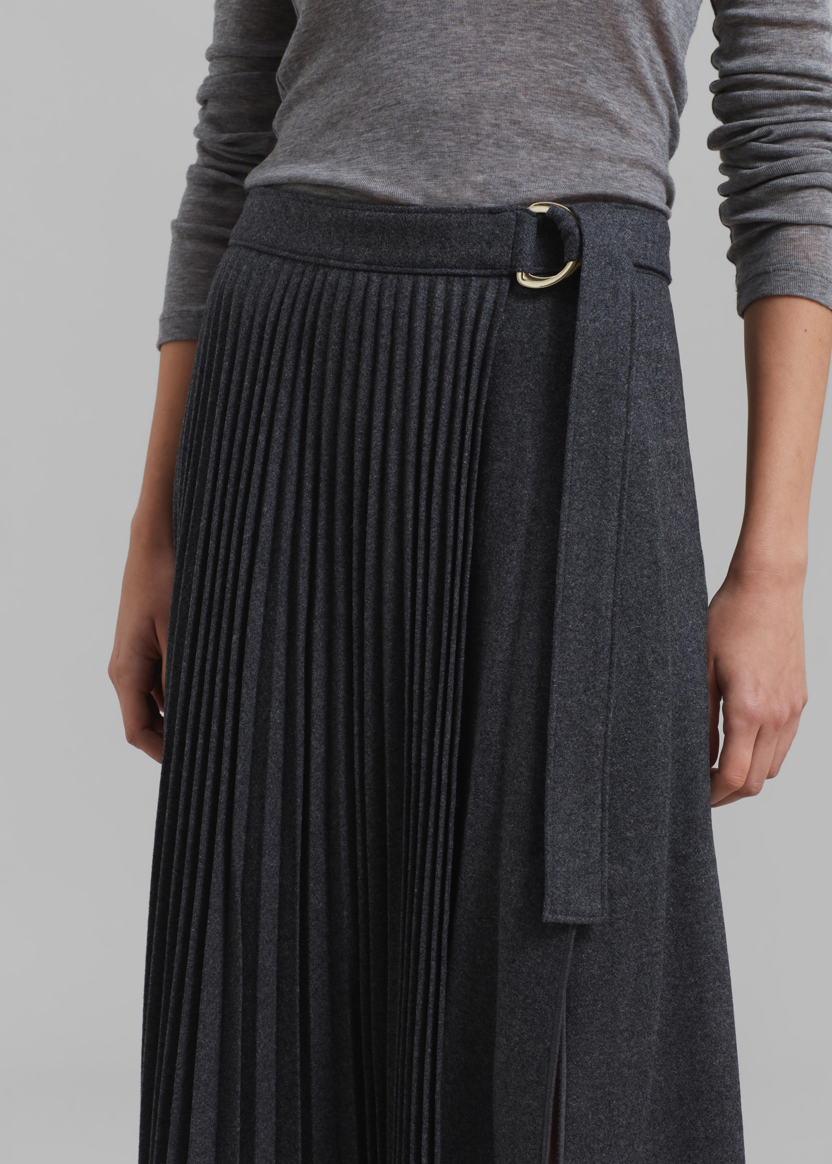 3.1 Phillip Lim Flannel Pleated Wrap Skirt W D-Ring - Charcoal - 3
