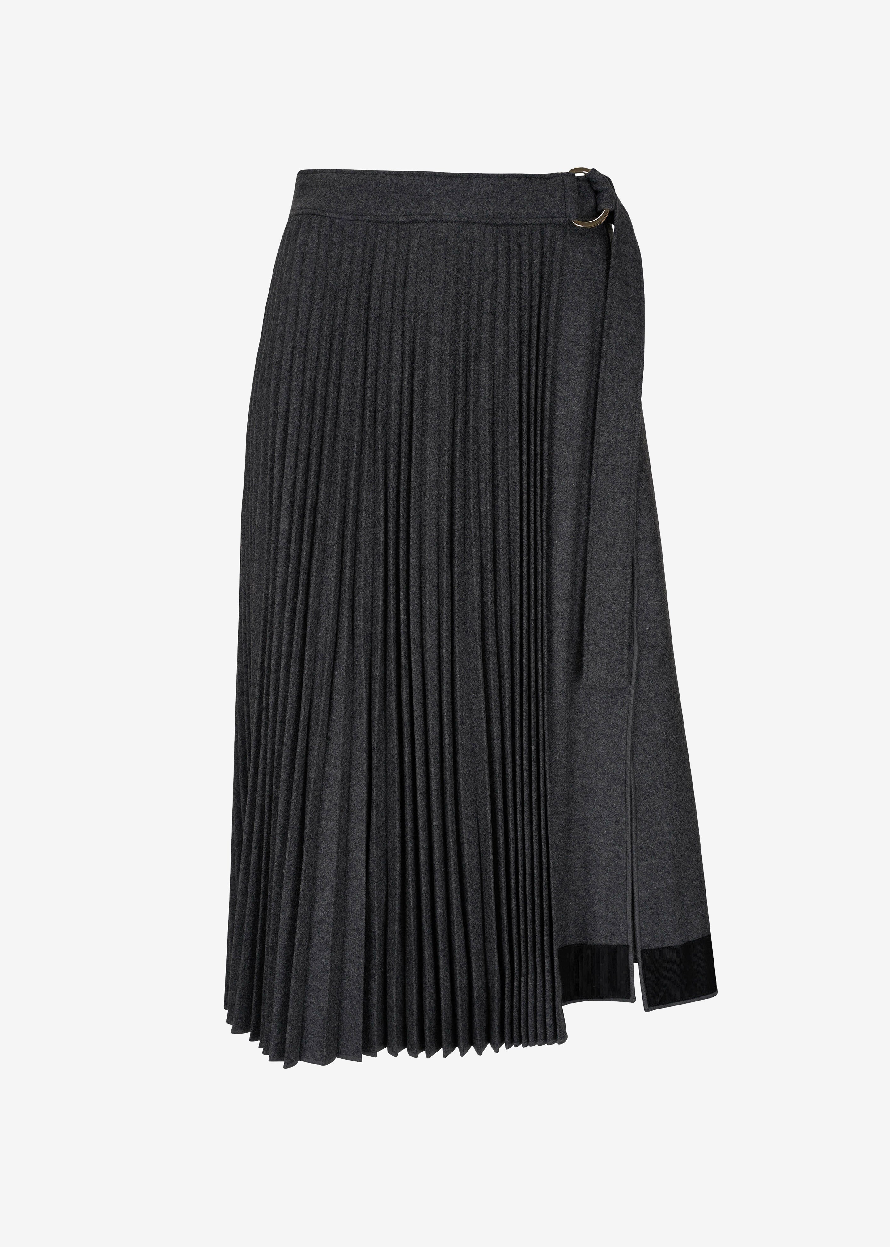 3.1 Phillip Lim Flannel Pleated Wrap Skirt W D-Ring - Charcoal - 8