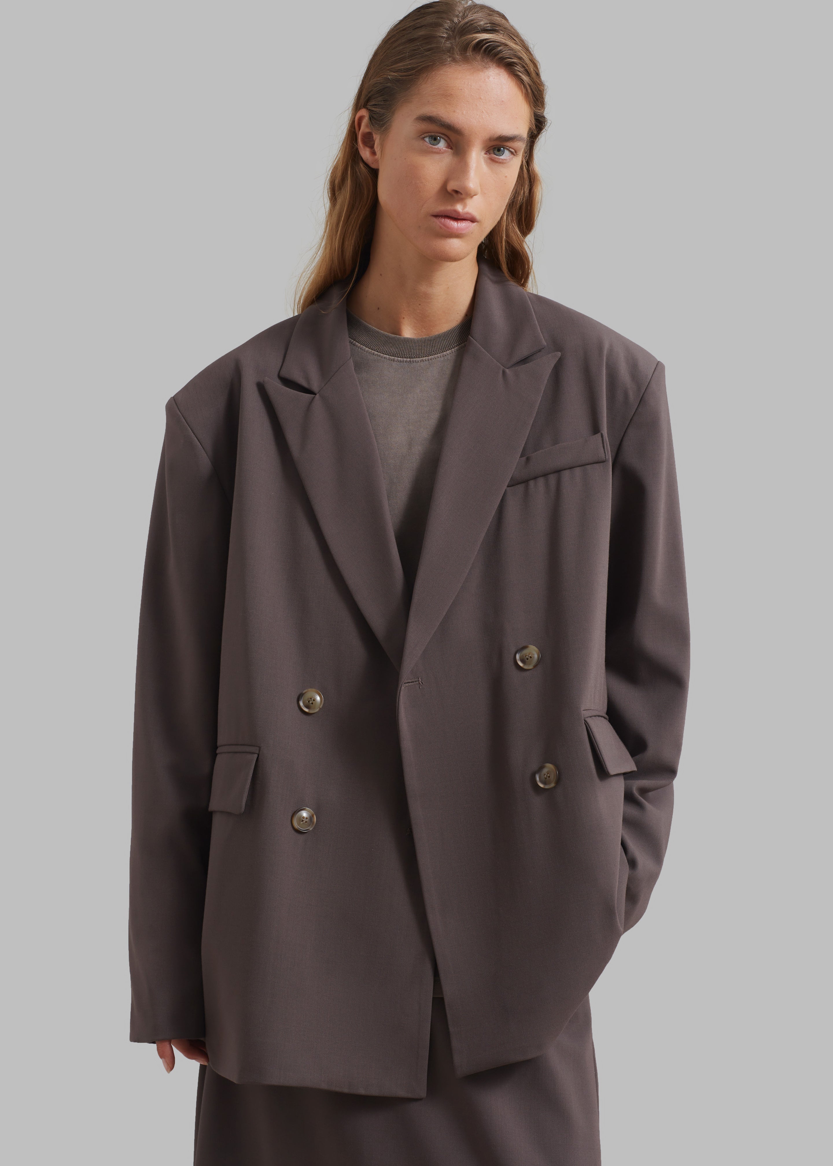 Allison Double Breasted Blazer - Brown - 4