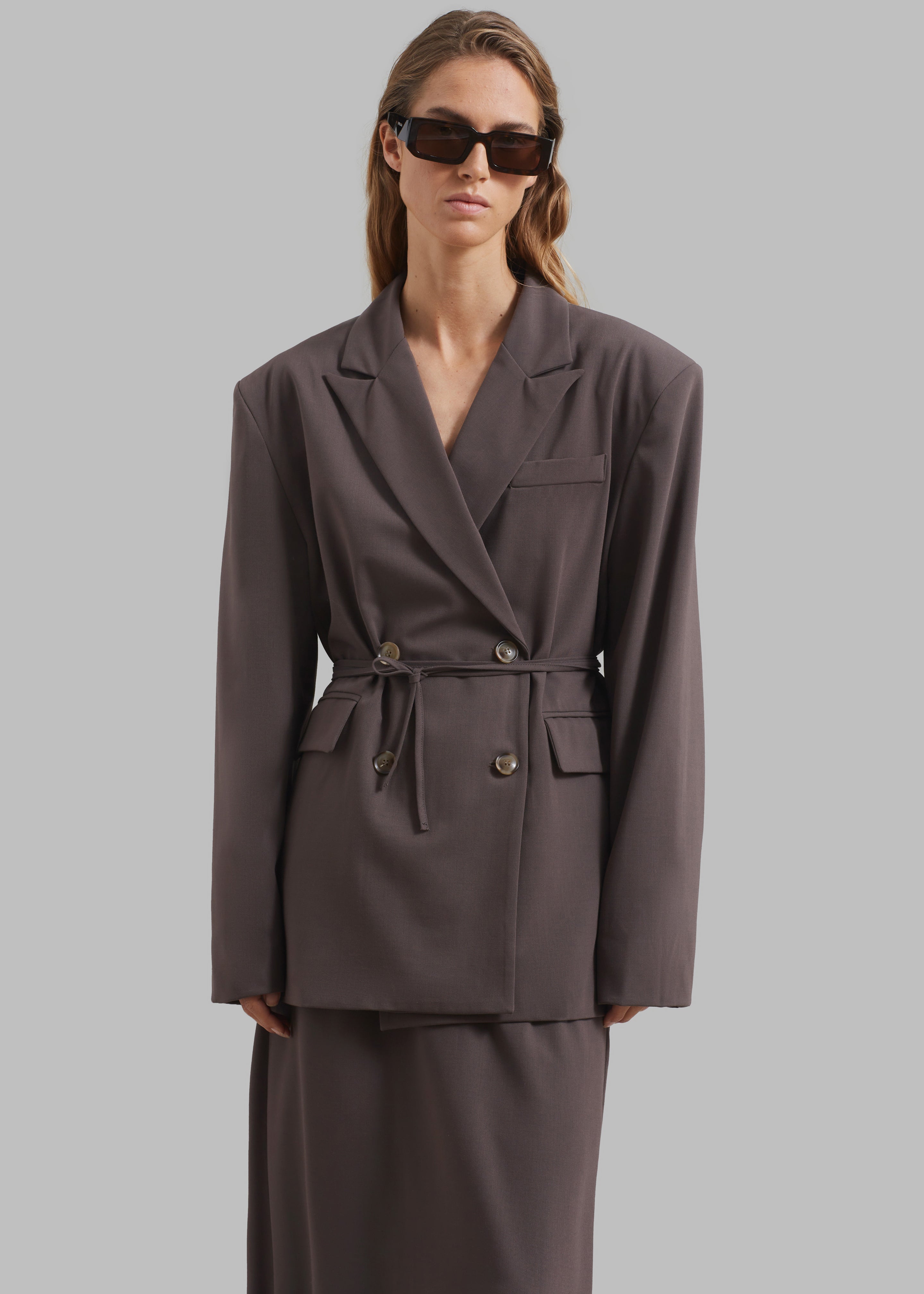 Allison Double Breasted Blazer - Brown - 1