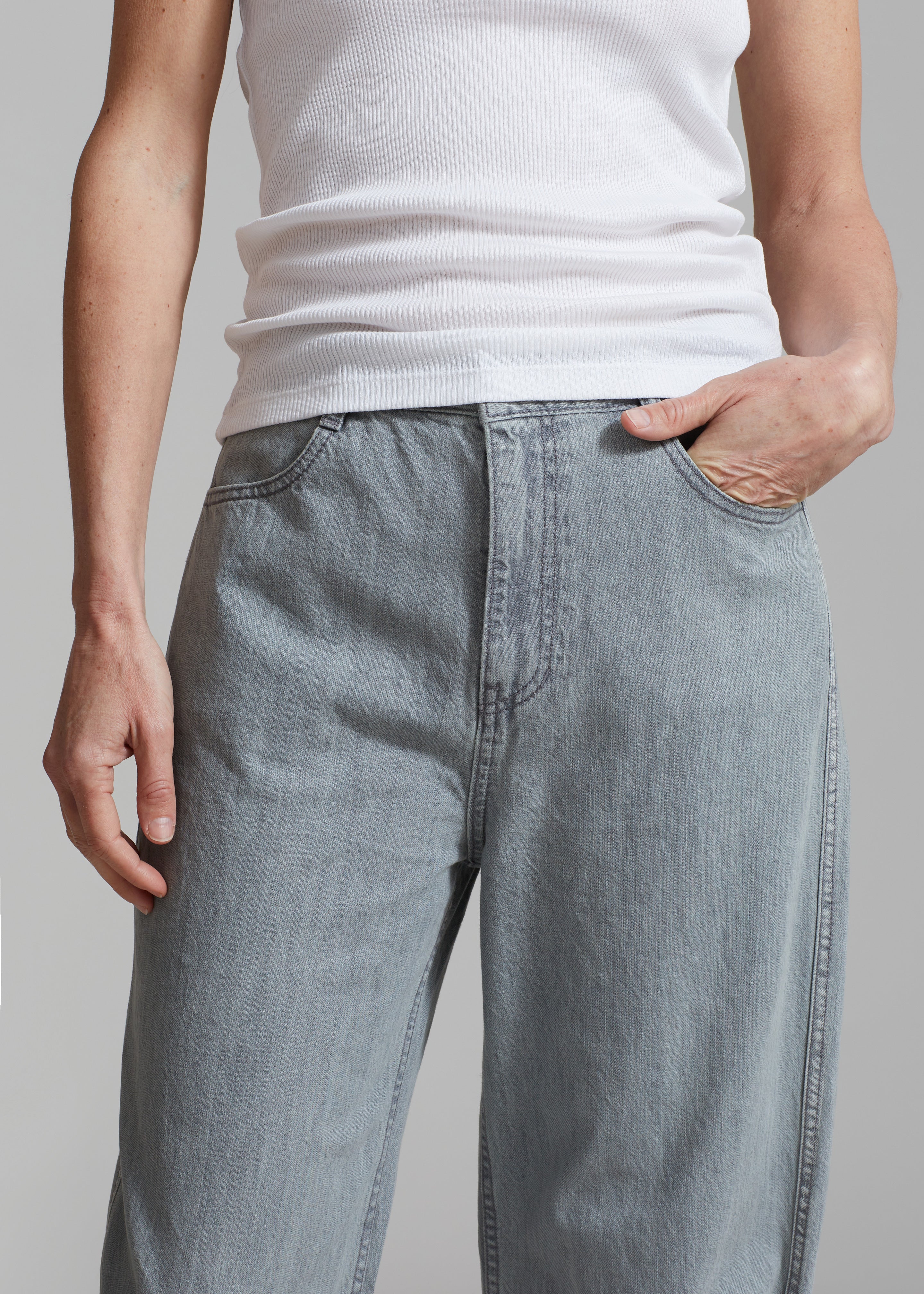 Amomento Semi Wide Boots Cut Pants - Blue Grey - 3
