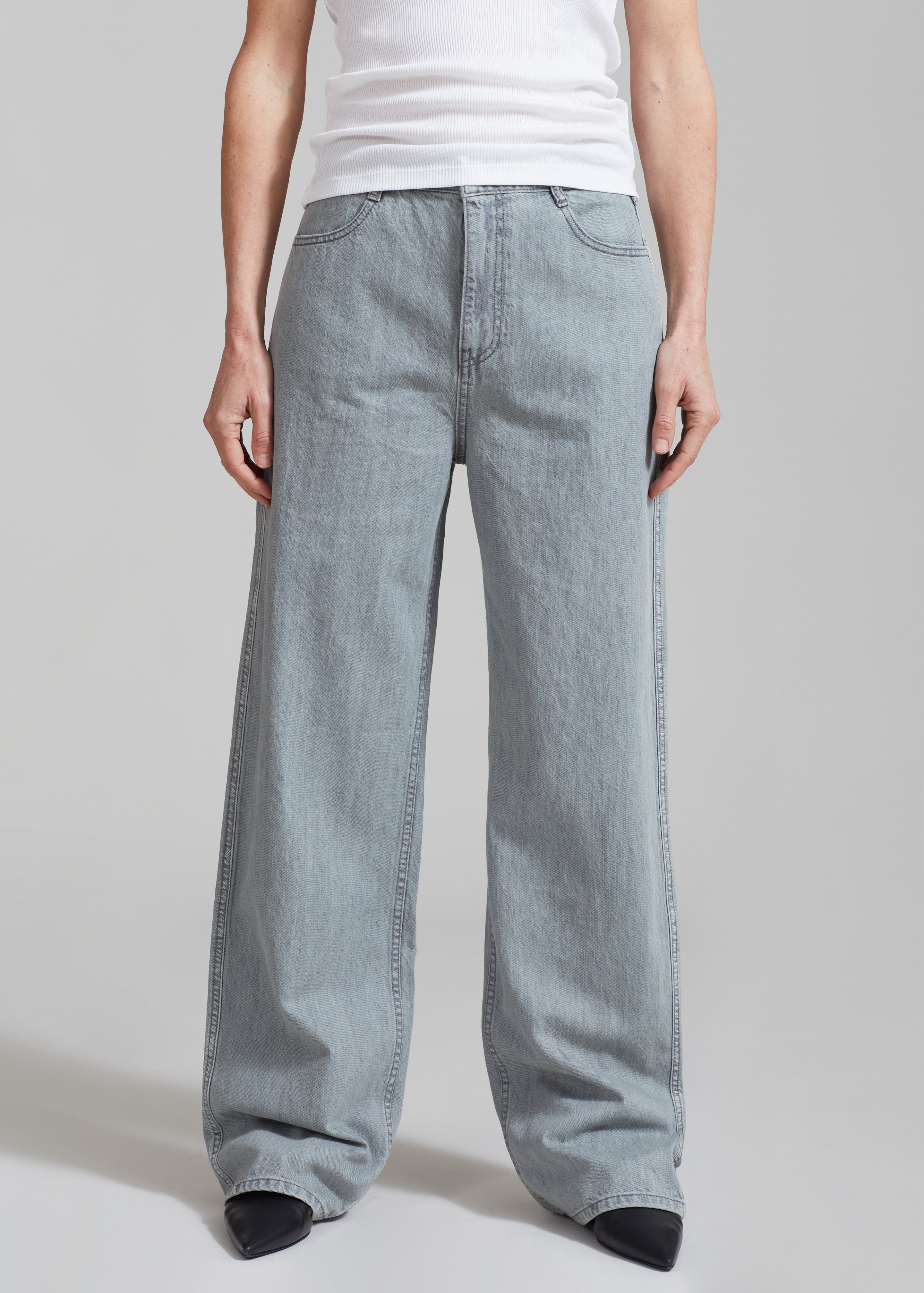 Amomento Semi Wide Boots Cut Pants - Blue Grey - 5