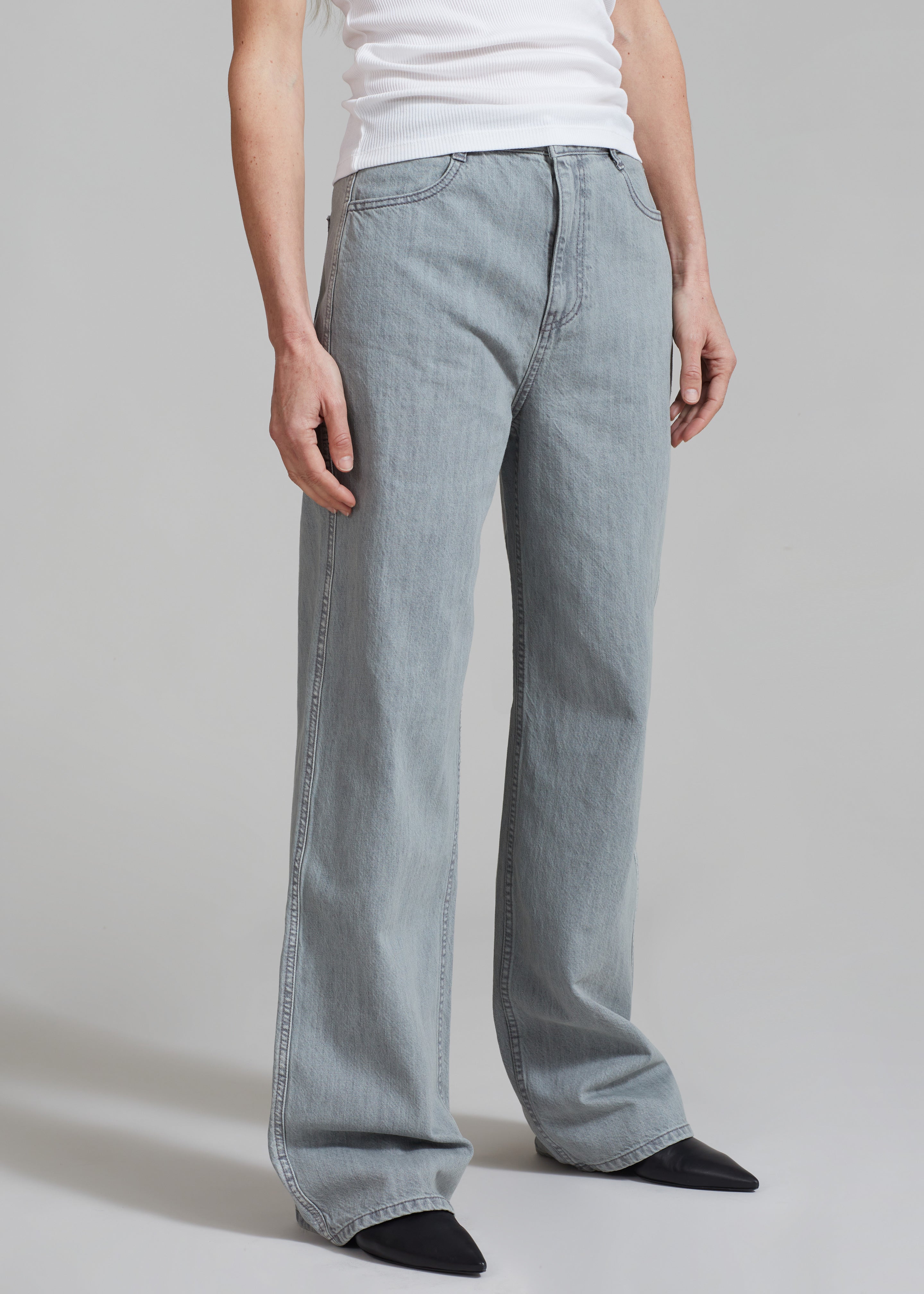 Amomento Semi Wide Boots Cut Pants - Blue Grey - 2