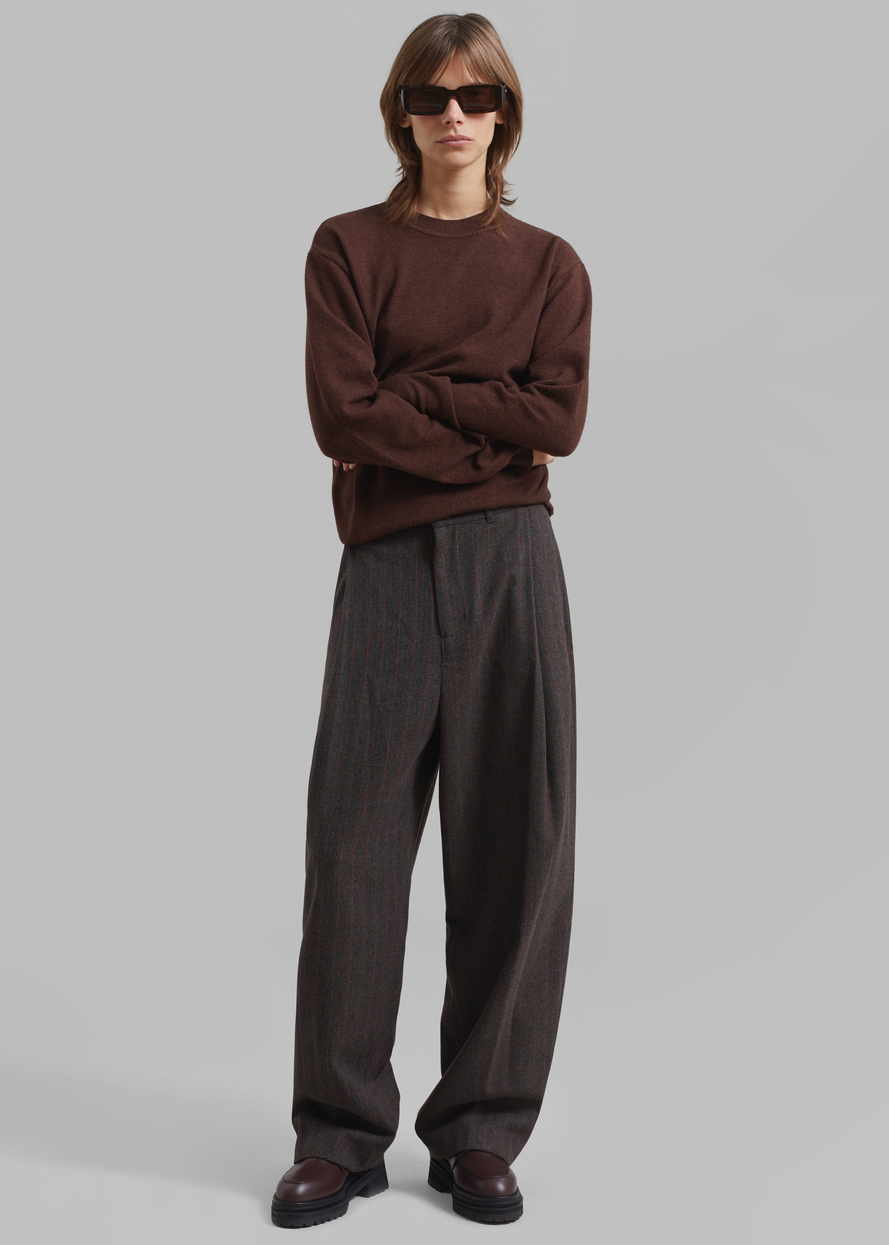 Amomento Wool Stripe Martin Pants - Brown - 1
