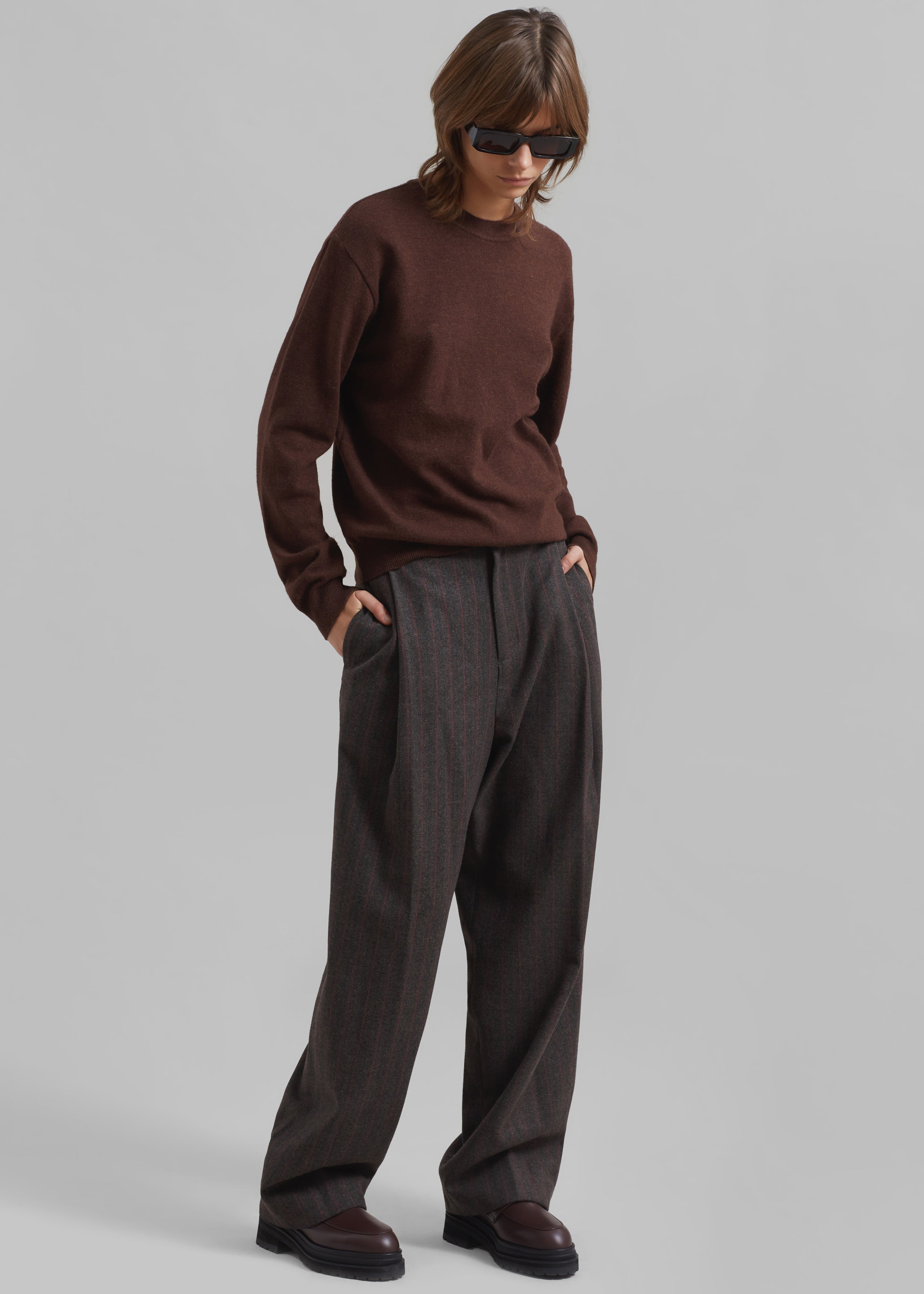 Amomento Wool Stripe Martin Pants - Brown - 8