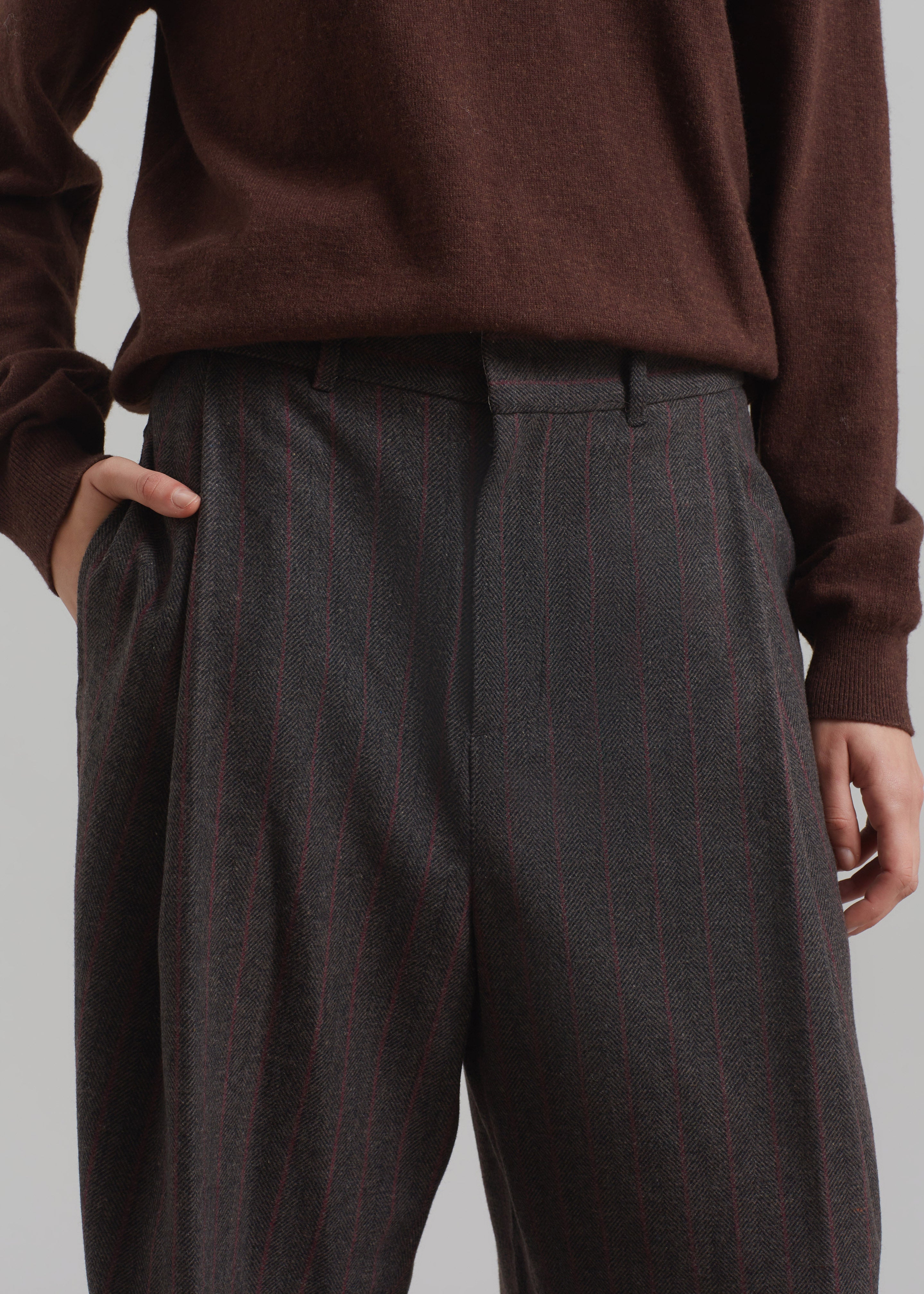 Amomento Wool Stripe Martin Pants - Brown - 3